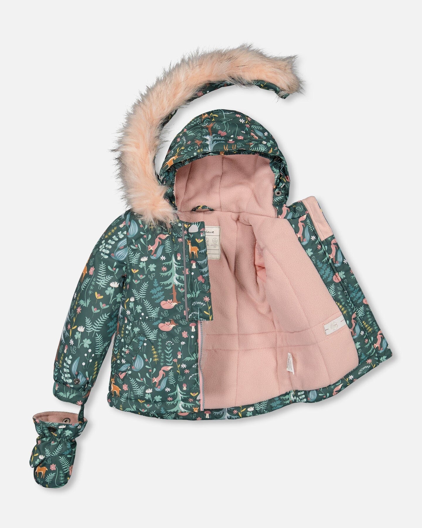 Two Piece Baby Snowsuit Silver Pink Printed Woodland Animals by Deux par Deux