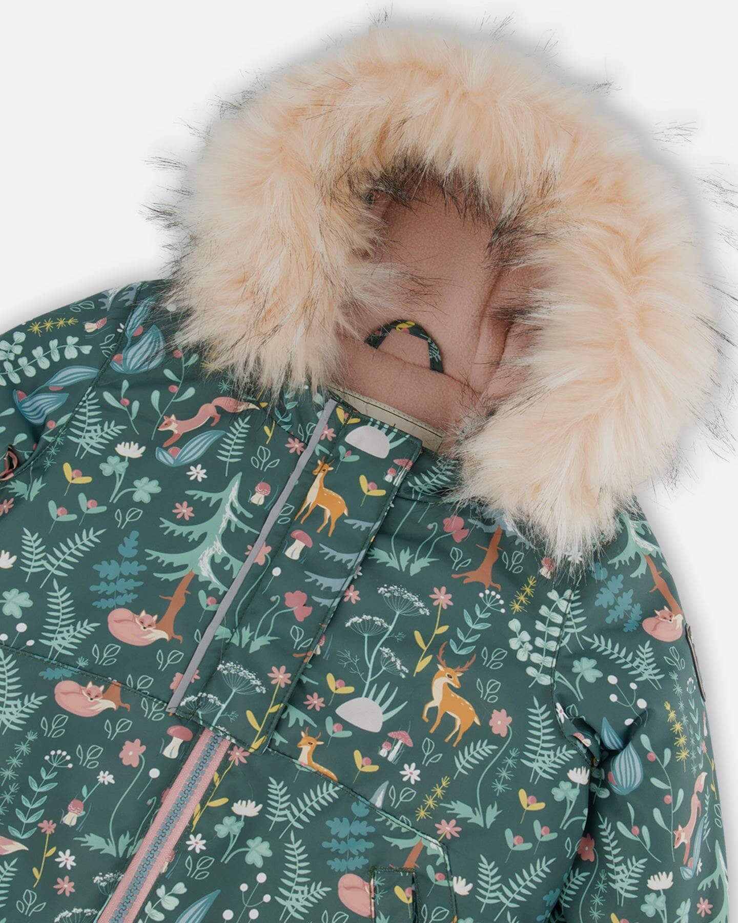 Two Piece Baby Snowsuit Silver Pink Printed Woodland Animals by Deux par Deux