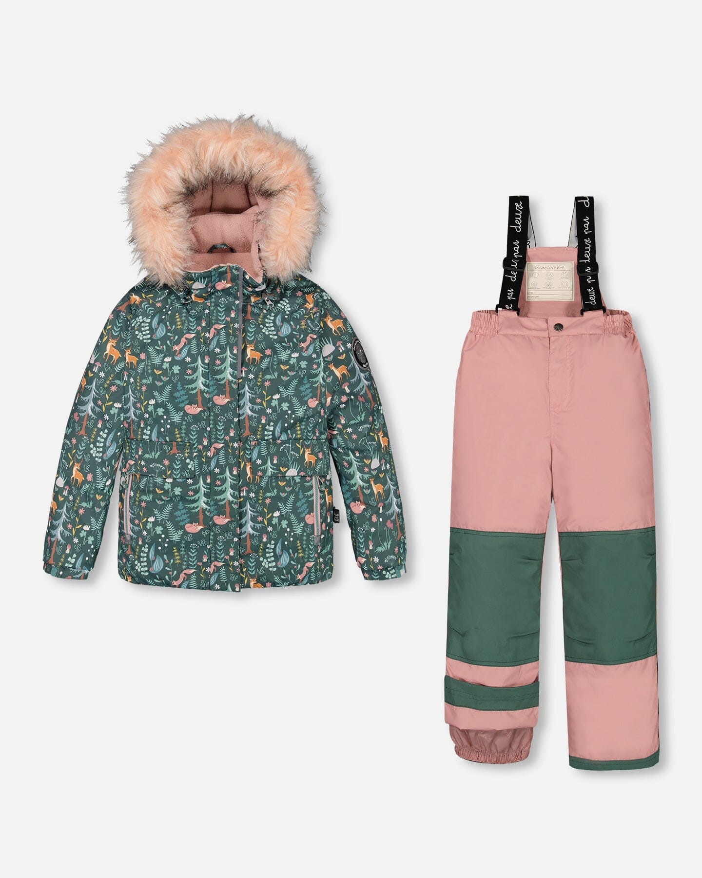 Two Piece Snowsuit Silver Pink Printed Woodland Animals by Deux par Deux