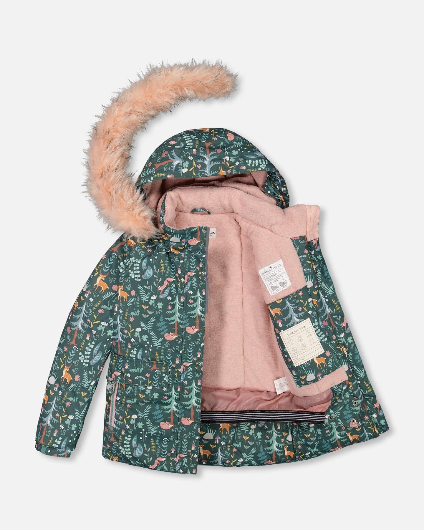 Two Piece Snowsuit Silver Pink Printed Woodland Animals by Deux par Deux