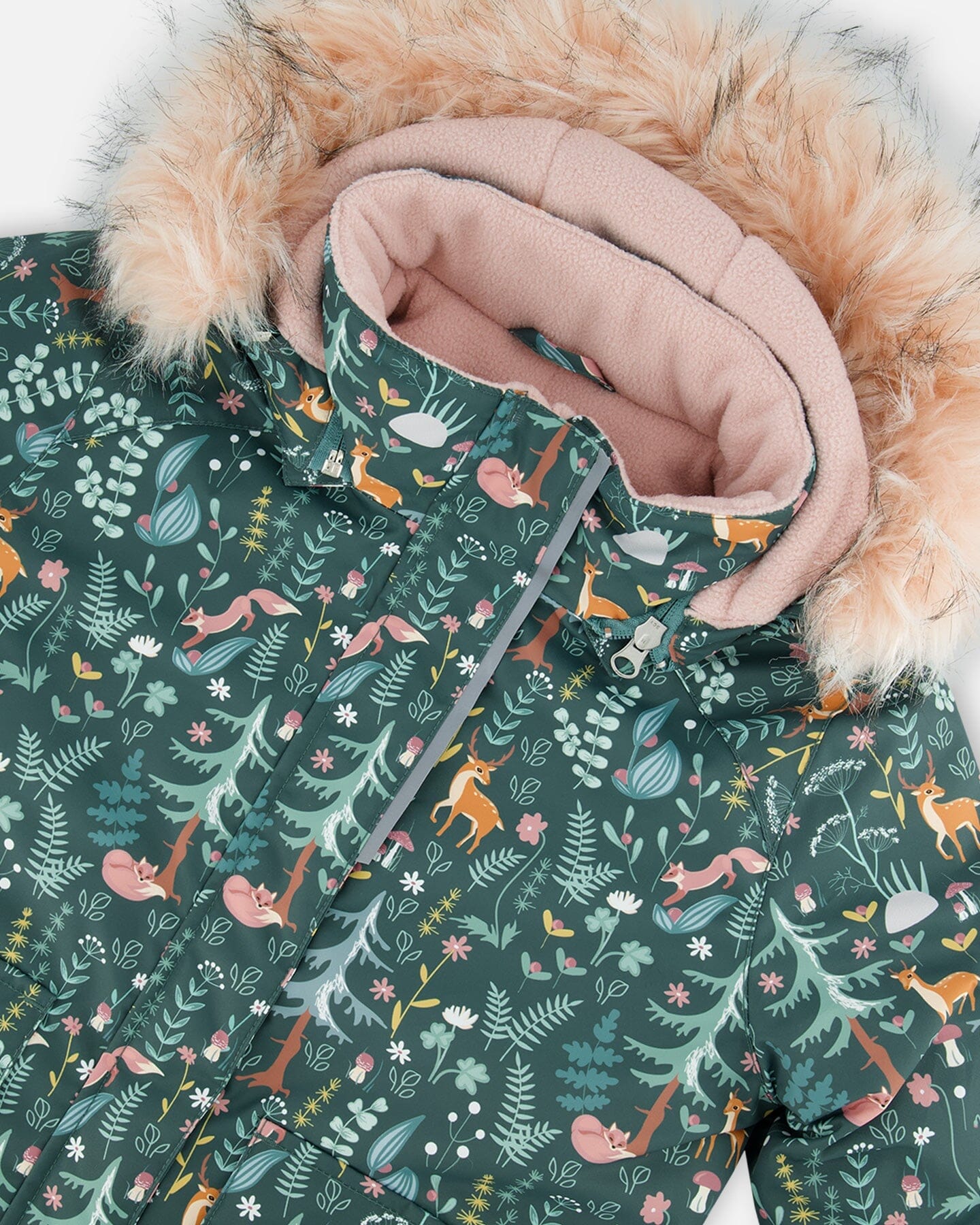 Two Piece Snowsuit Silver Pink Printed Woodland Animals by Deux par Deux