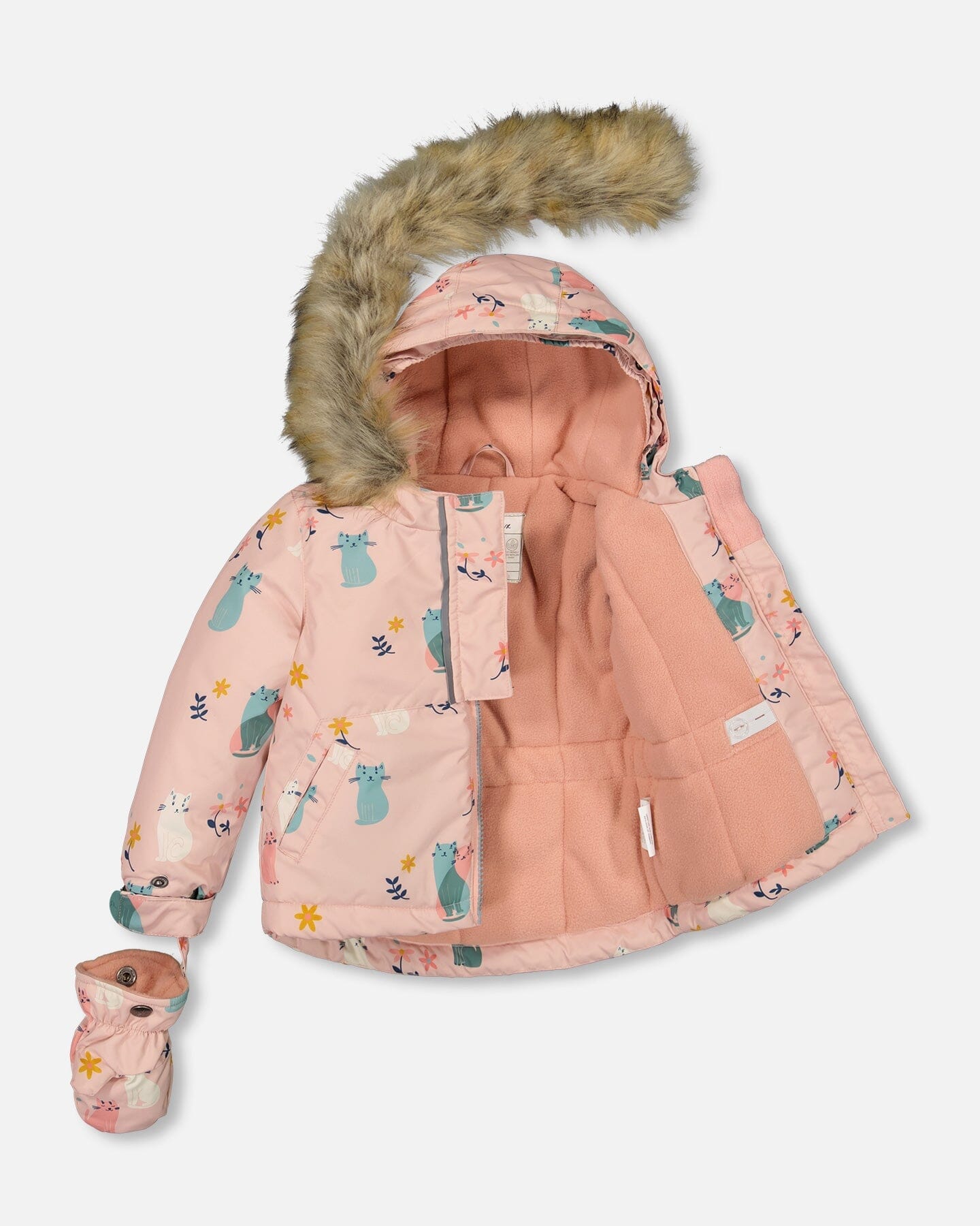 Two Piece Baby Snowsuit Sage Green And Printed Cats by Deux par Deux