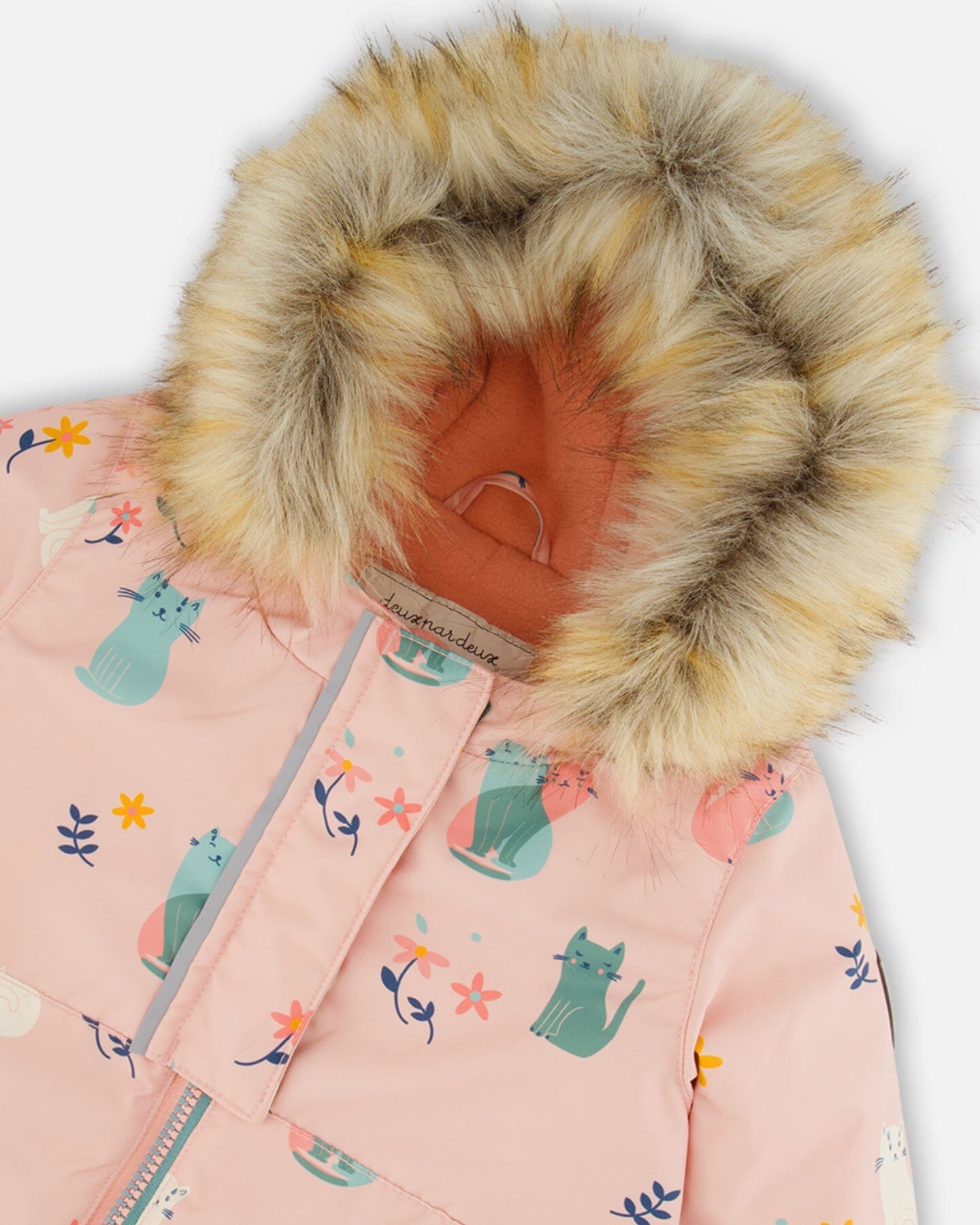 Two Piece Baby Snowsuit Sage Green And Printed Cats by Deux par Deux