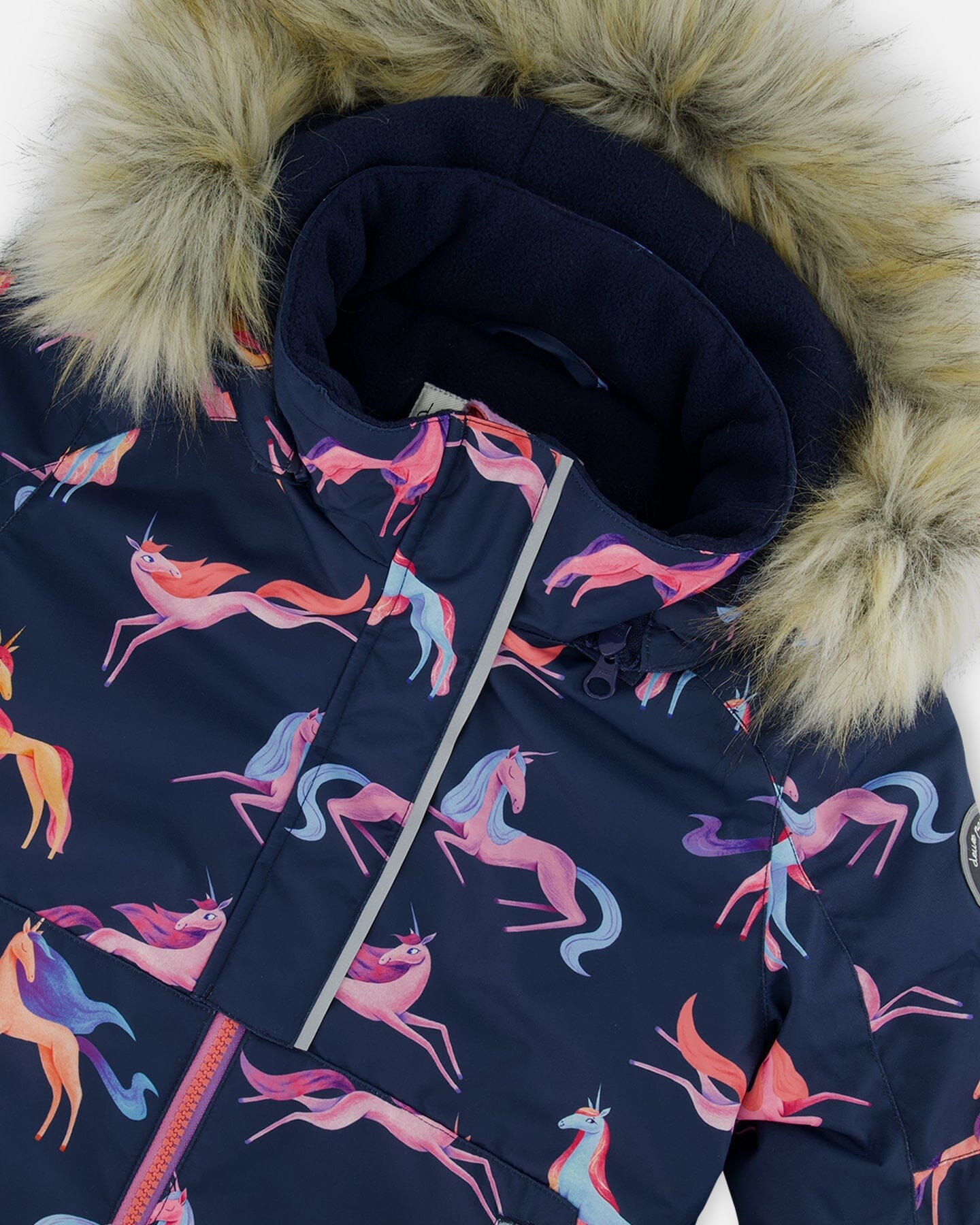 Two Piece Snowsuit Navy Printed Unicorns And Coral by Deux par Deux