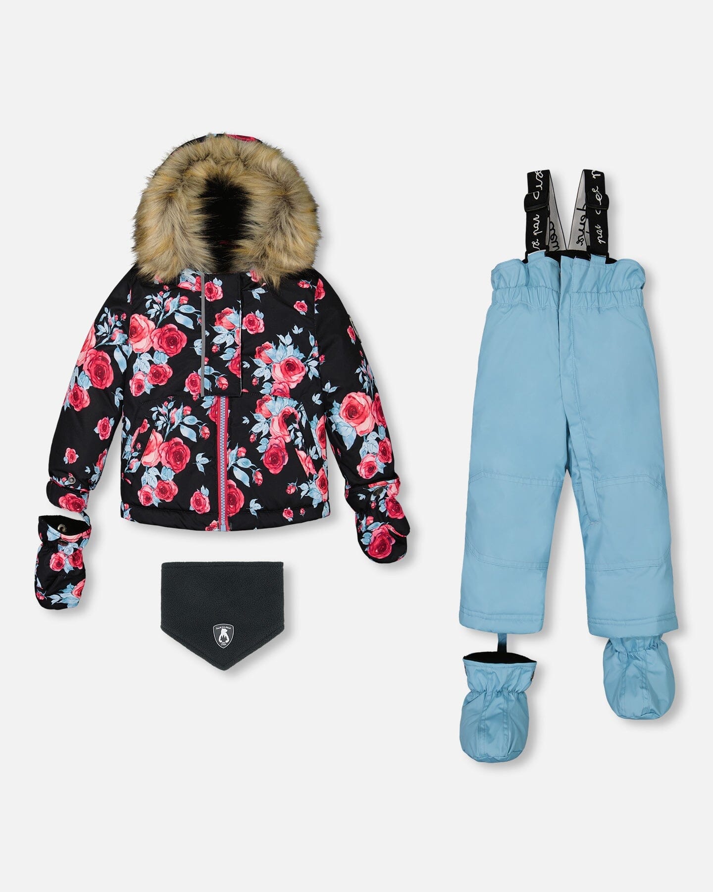 Two Piece Baby Snowsuit Air Blue Printed Roses by Deux par Deux