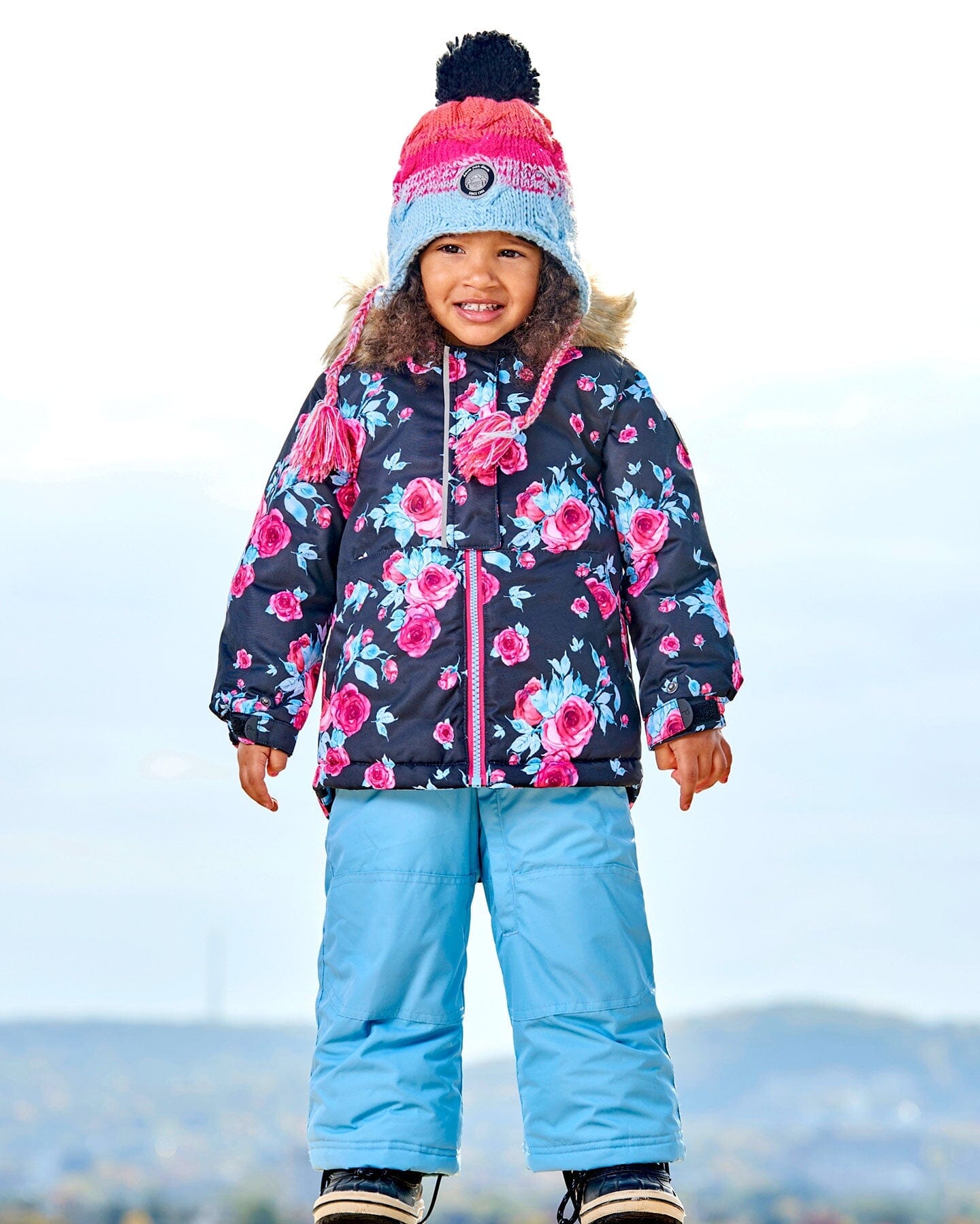 Two Piece Baby Snowsuit Air Blue Printed Roses by Deux par Deux