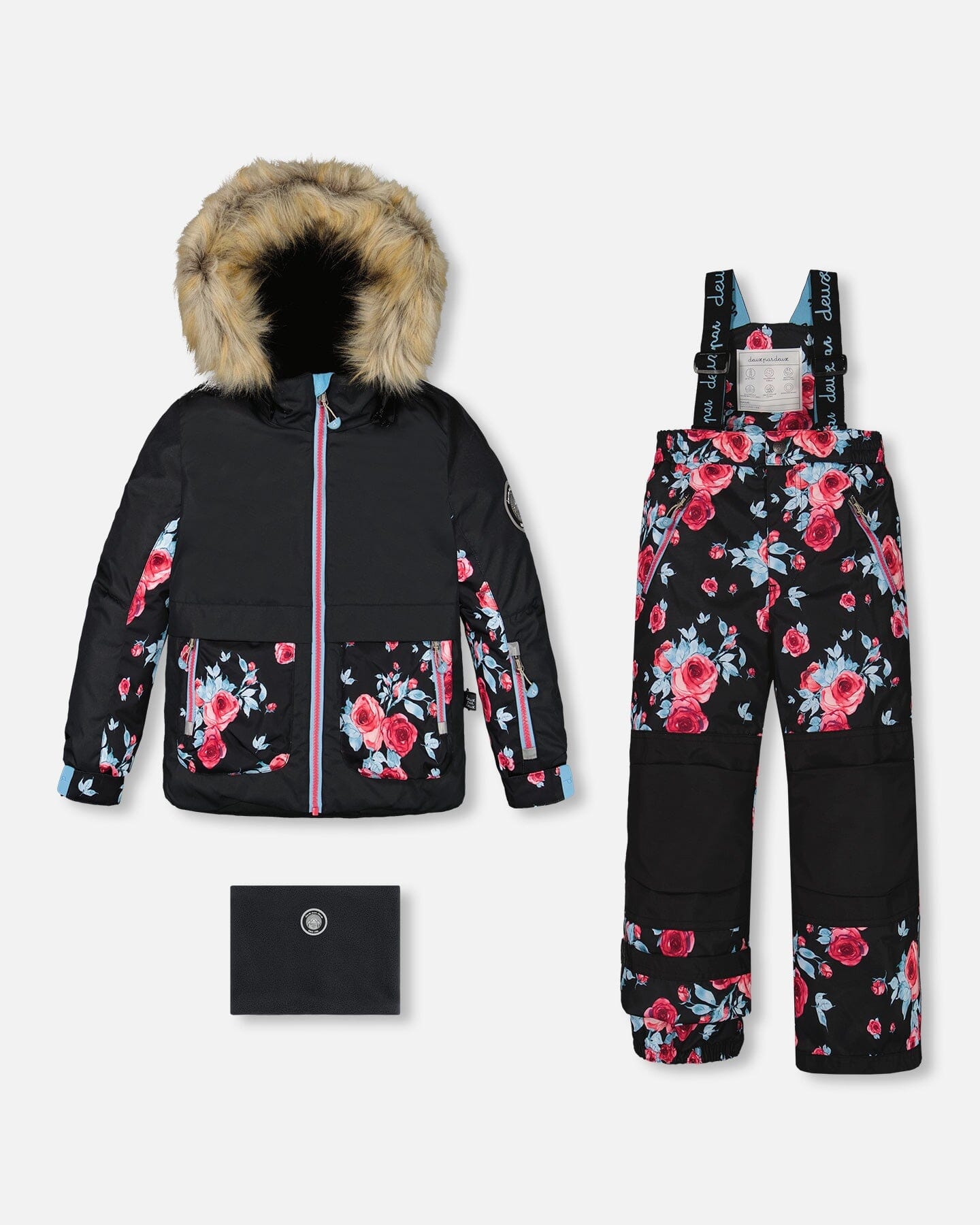 Two Piece Snowsuit Black Printed Roses by Deux par Deux