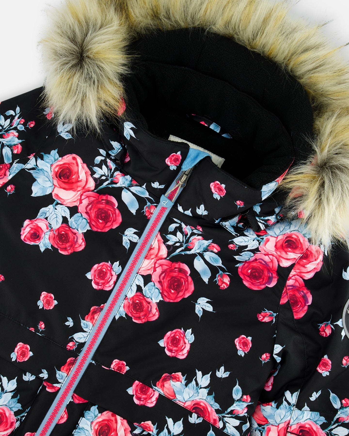 Two Piece Snowsuit Black Printed Rose With Fuschia Pink by Deux par Deux