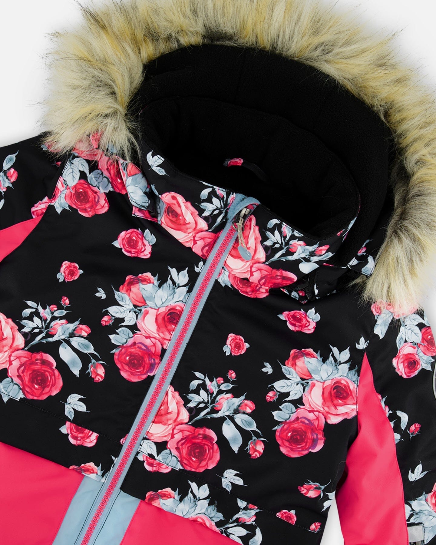 Two Piece Snowsuit Printed Roses With Solid Pant Black by Deux par Deux