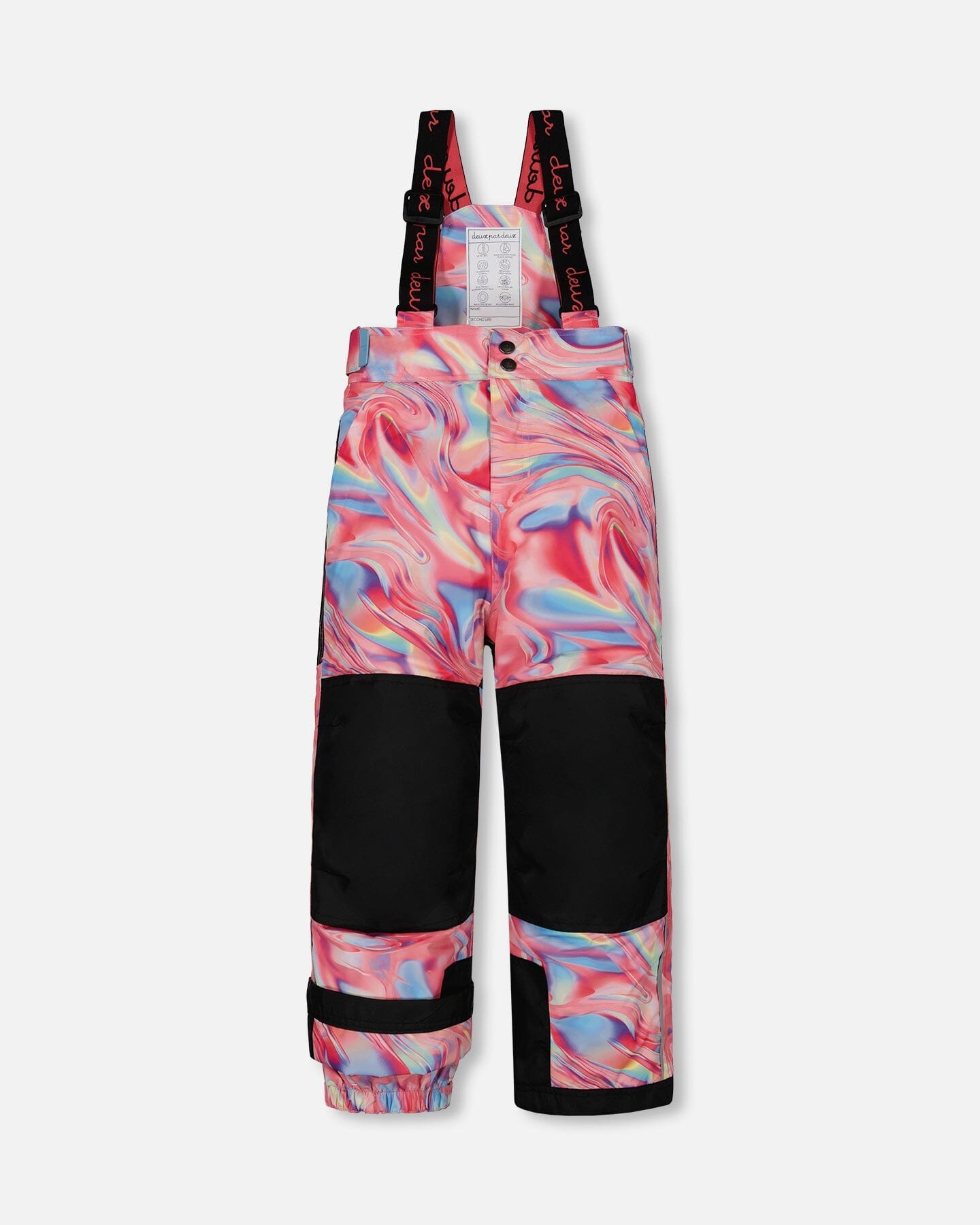 Two Piece Snowsuit Colorblock Coral And Air Blue With Printed Marble by Deux par Deux