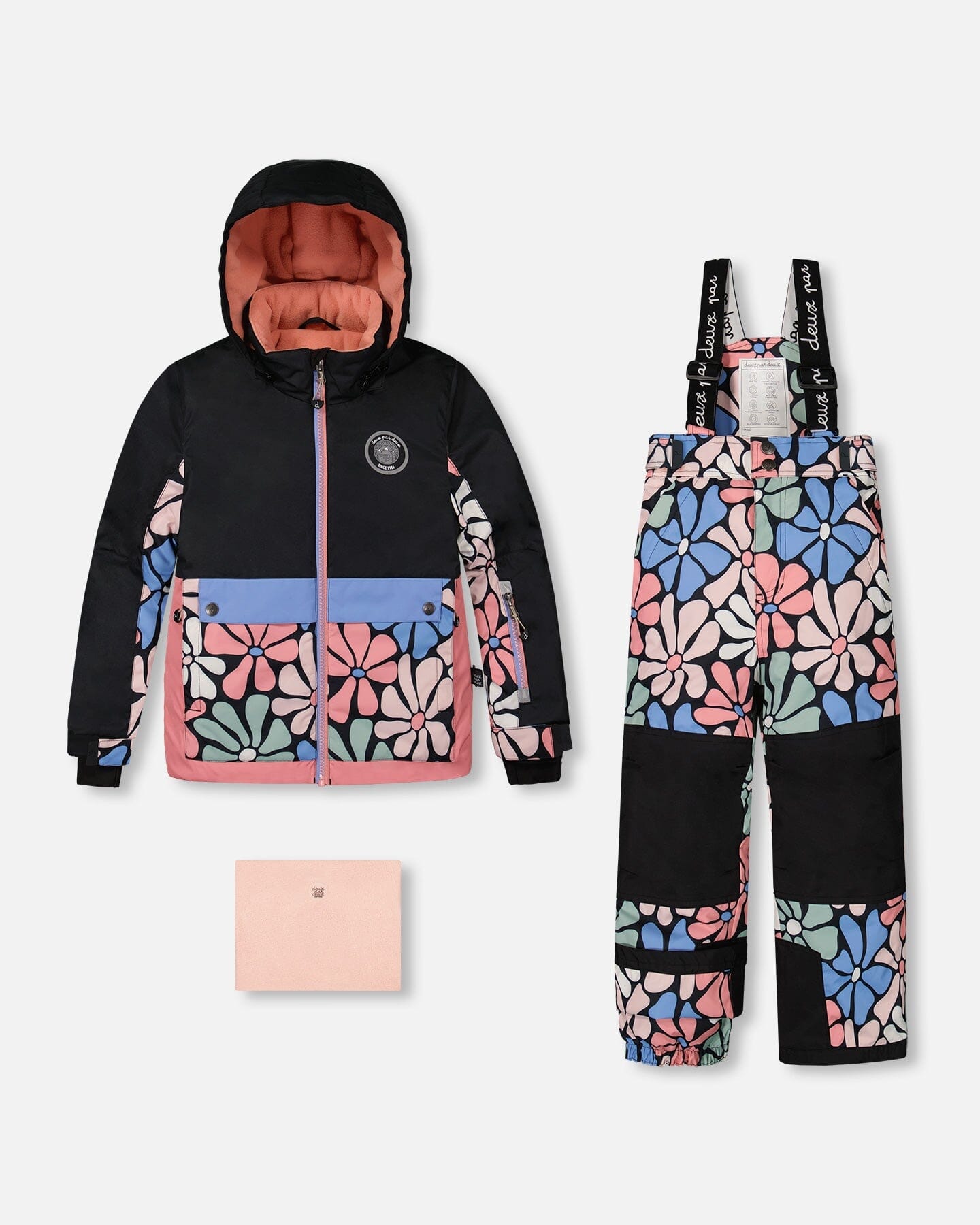 Two Piece Snowsuit Black Printed Retro Flowers by Deux par Deux