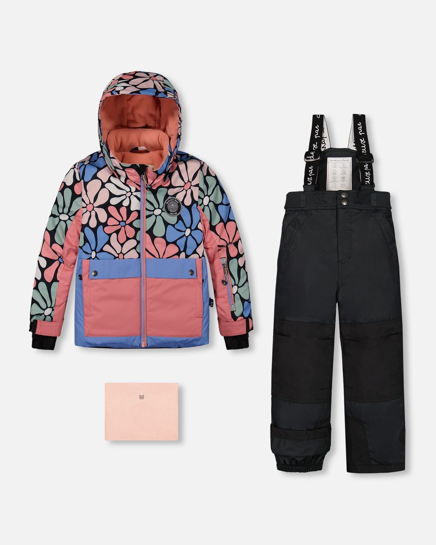 Two Piece Snowsuit Printed Retro Flowers With Black by Deux par Deux