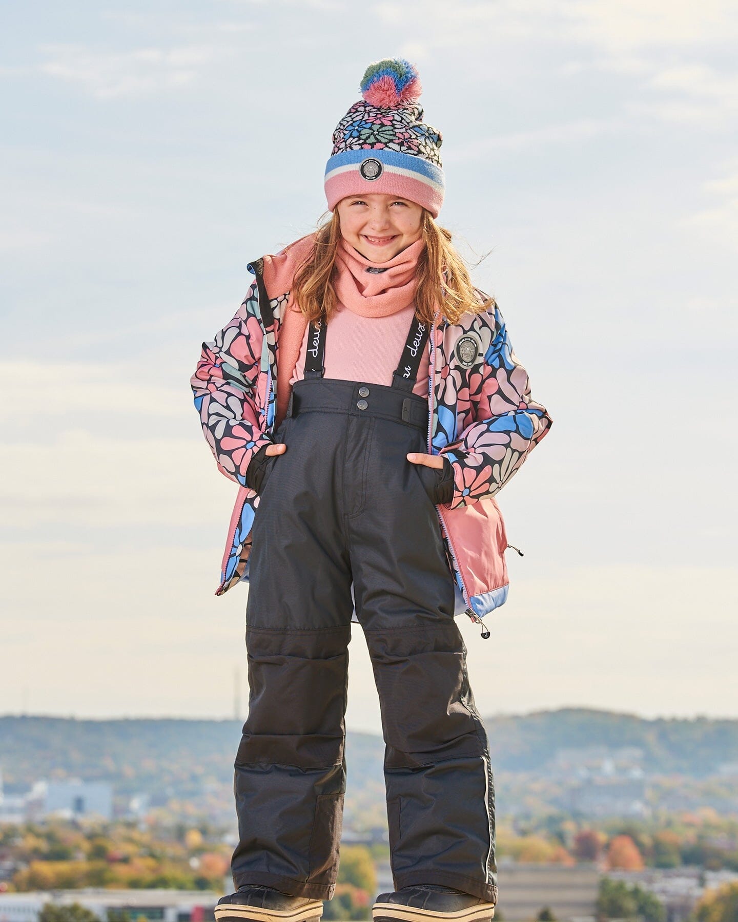 Two Piece Snowsuit Printed Retro Flowers With Black by Deux par Deux