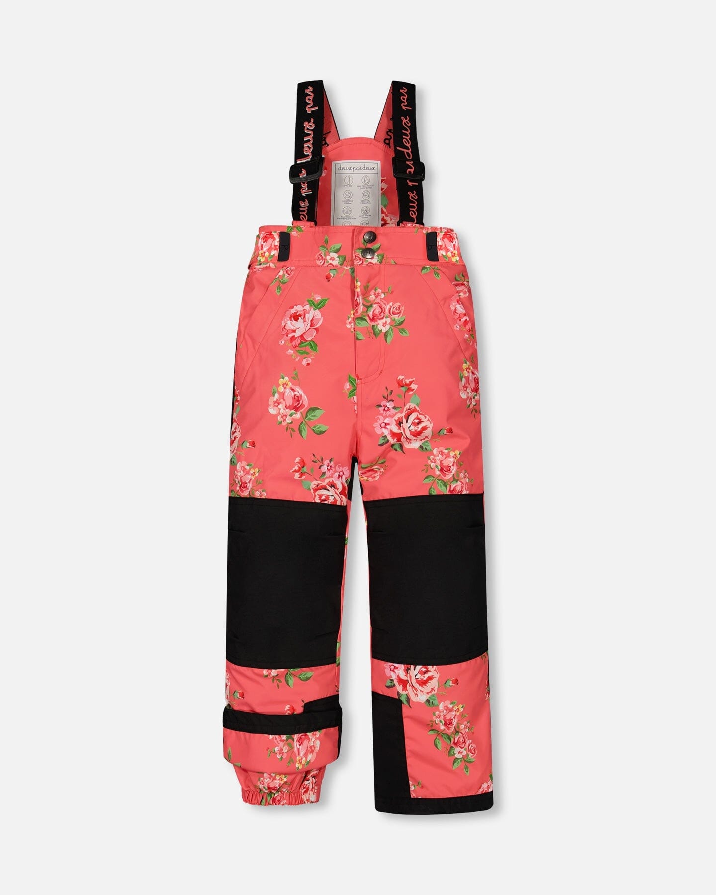 Two Piece Snowsuit Black With Print Pant Printed Coral Flowers by Deux par Deux