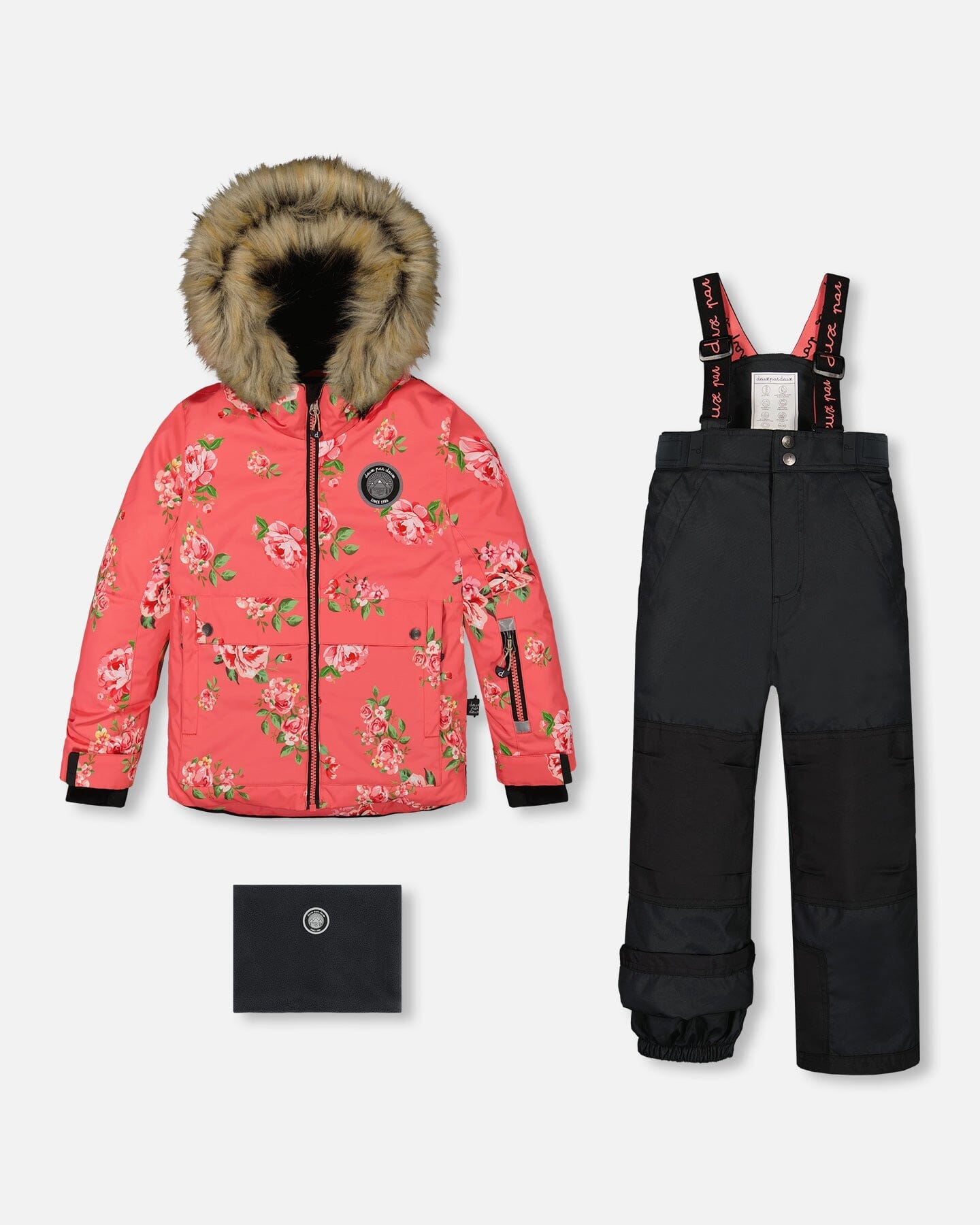 Two Piece Snowsuit Black Printed Coral Flowers by Deux par Deux