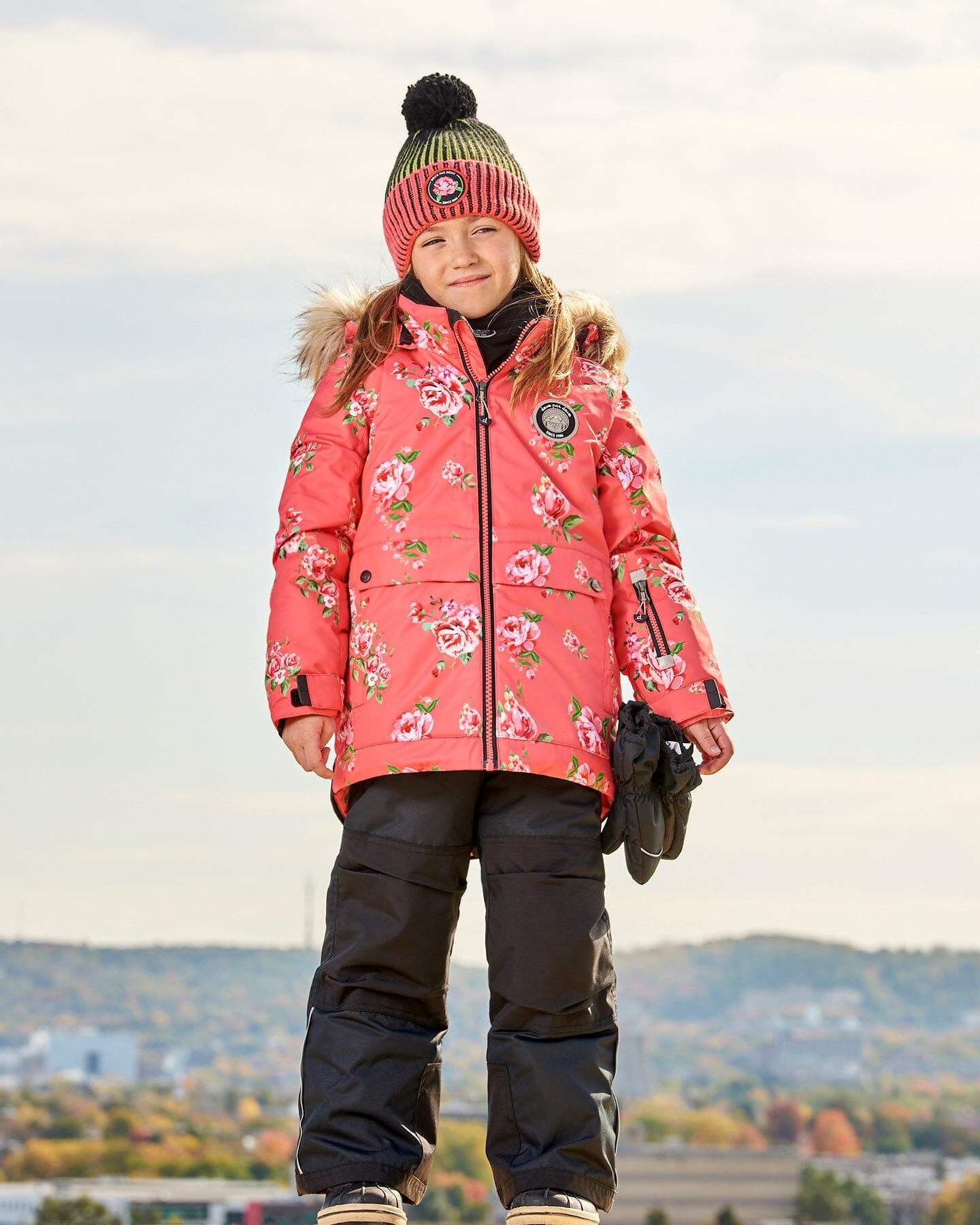 Two Piece Snowsuit Black Printed Coral Flowers by Deux par Deux