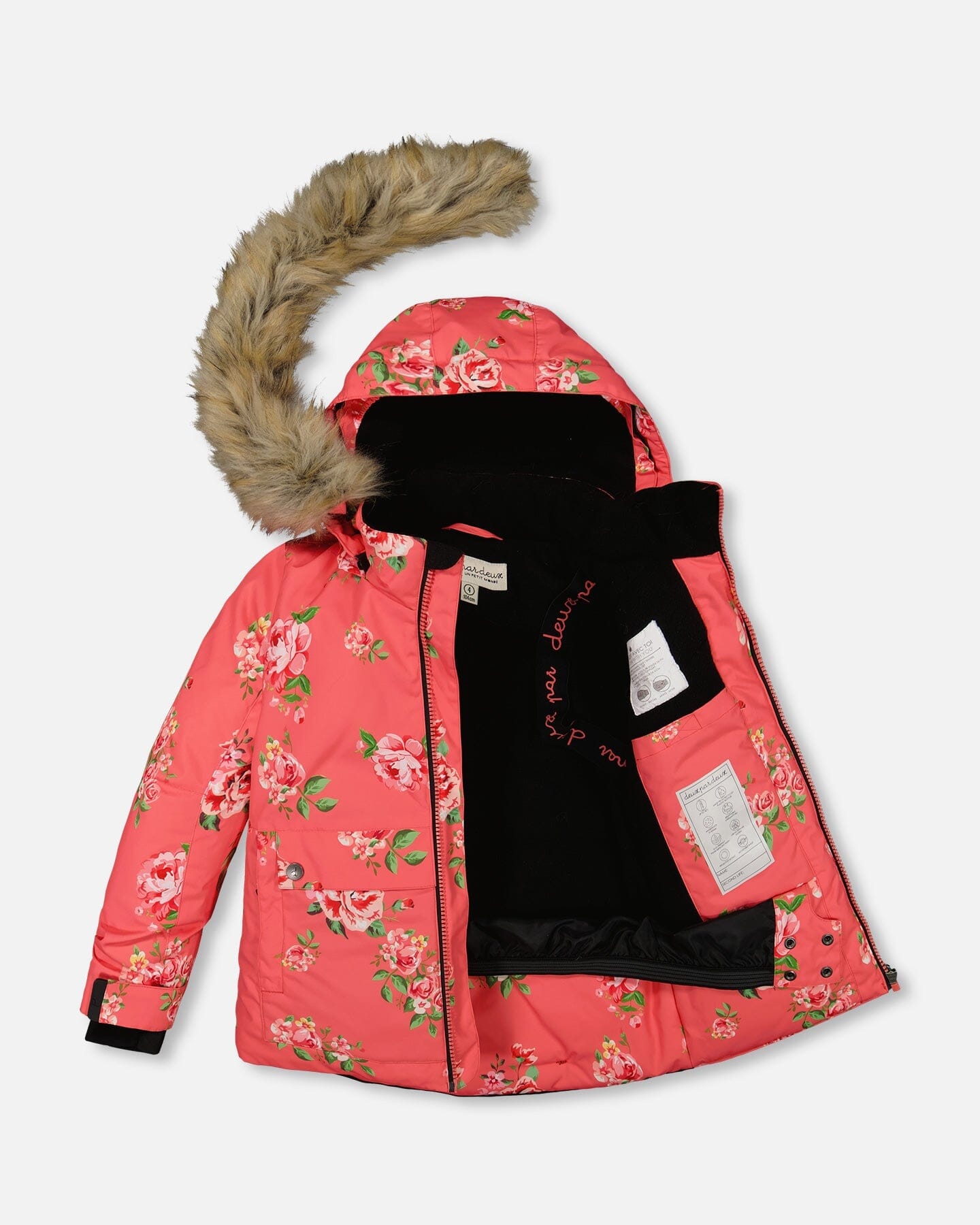 Two Piece Snowsuit Black Printed Coral Flowers by Deux par Deux