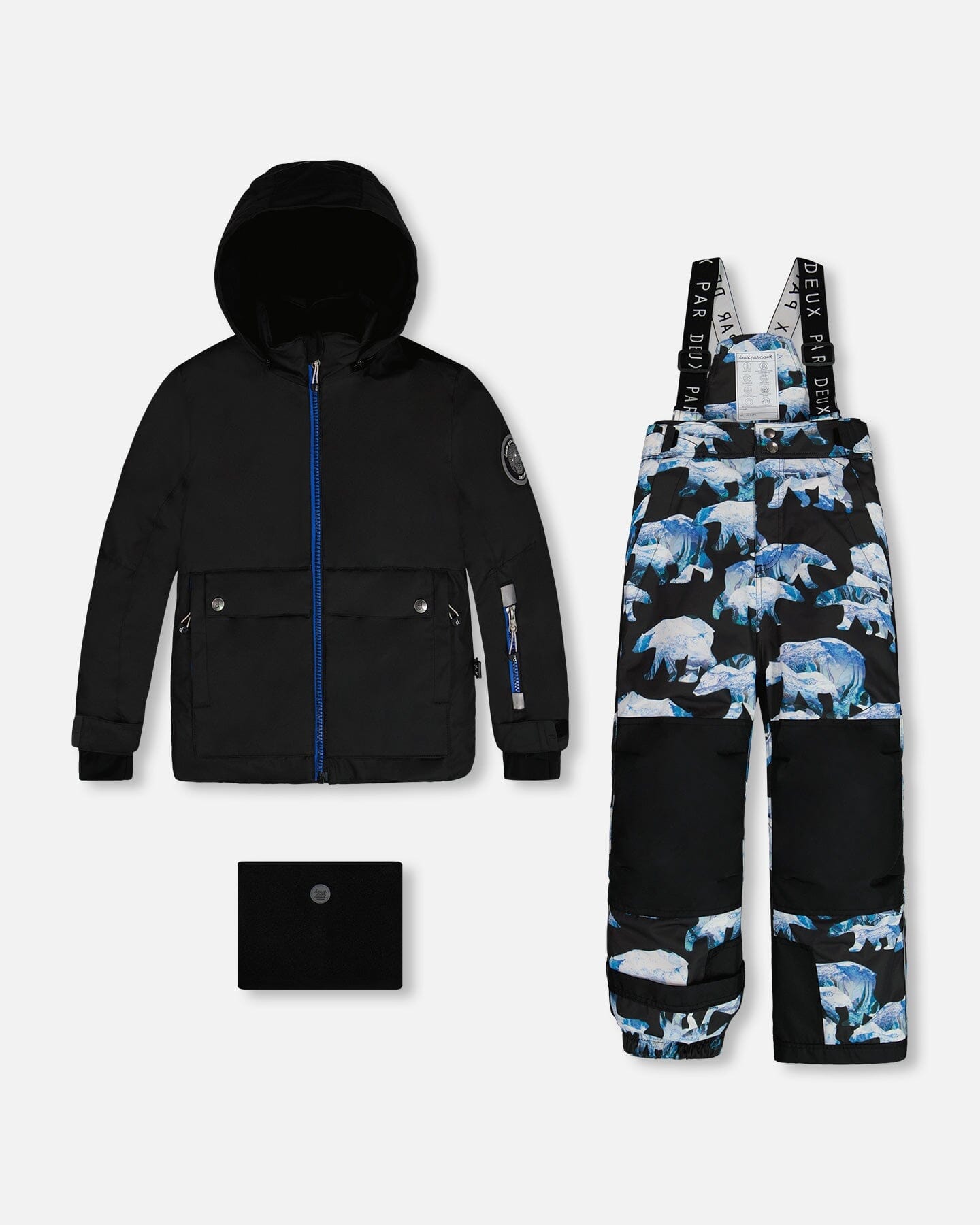 Two Piece Snowsuit Black Printed Blue Bears by Deux par Deux