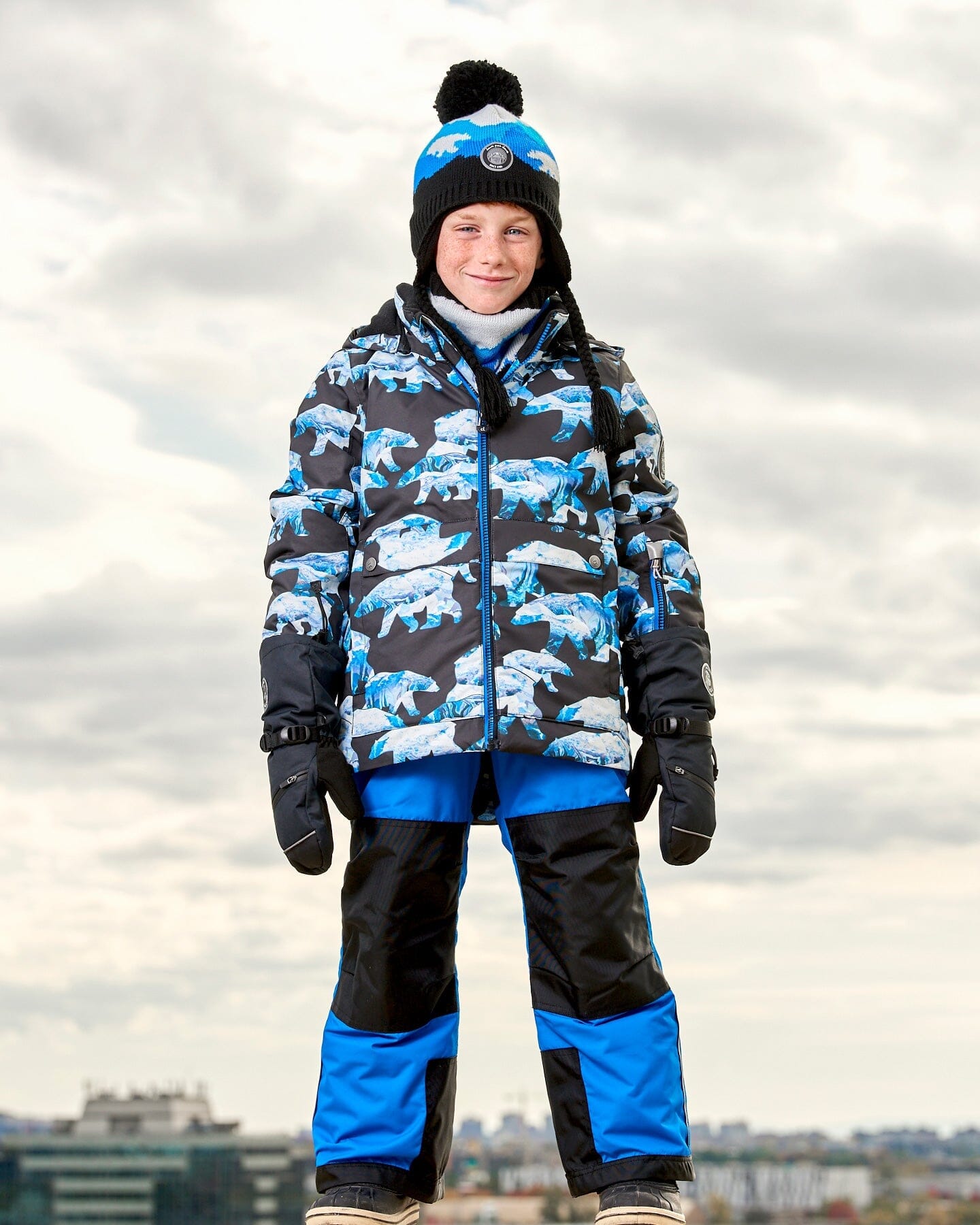 Two Piece Snowsuit Printed Bears And Royal Blue by Deux par Deux