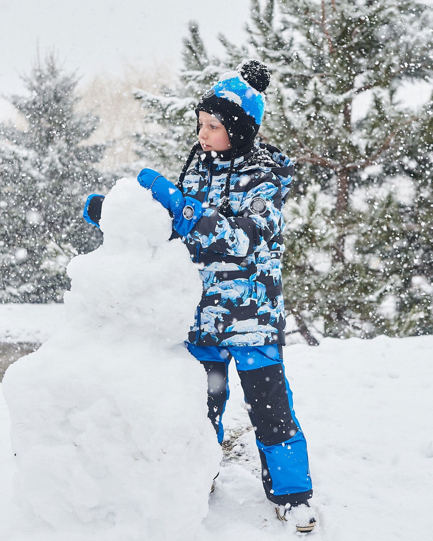 Two Piece Snowsuit Printed Bears And Royal Blue by Deux par Deux