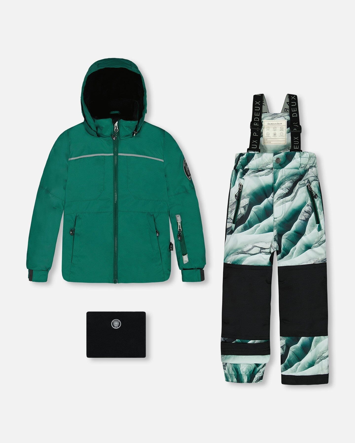 Two Piece Snowsuit Forest Green Printed Glaciers by Deux par Deux