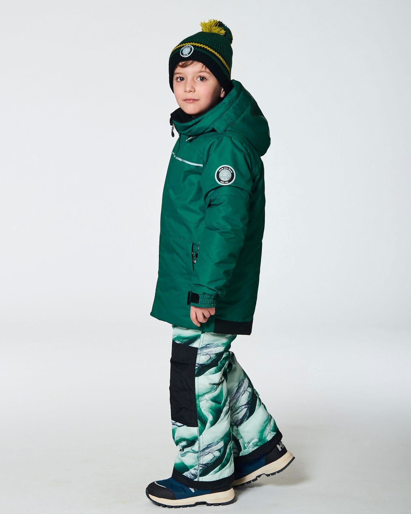 Two Piece Snowsuit Forest Green Printed Glaciers by Deux par Deux