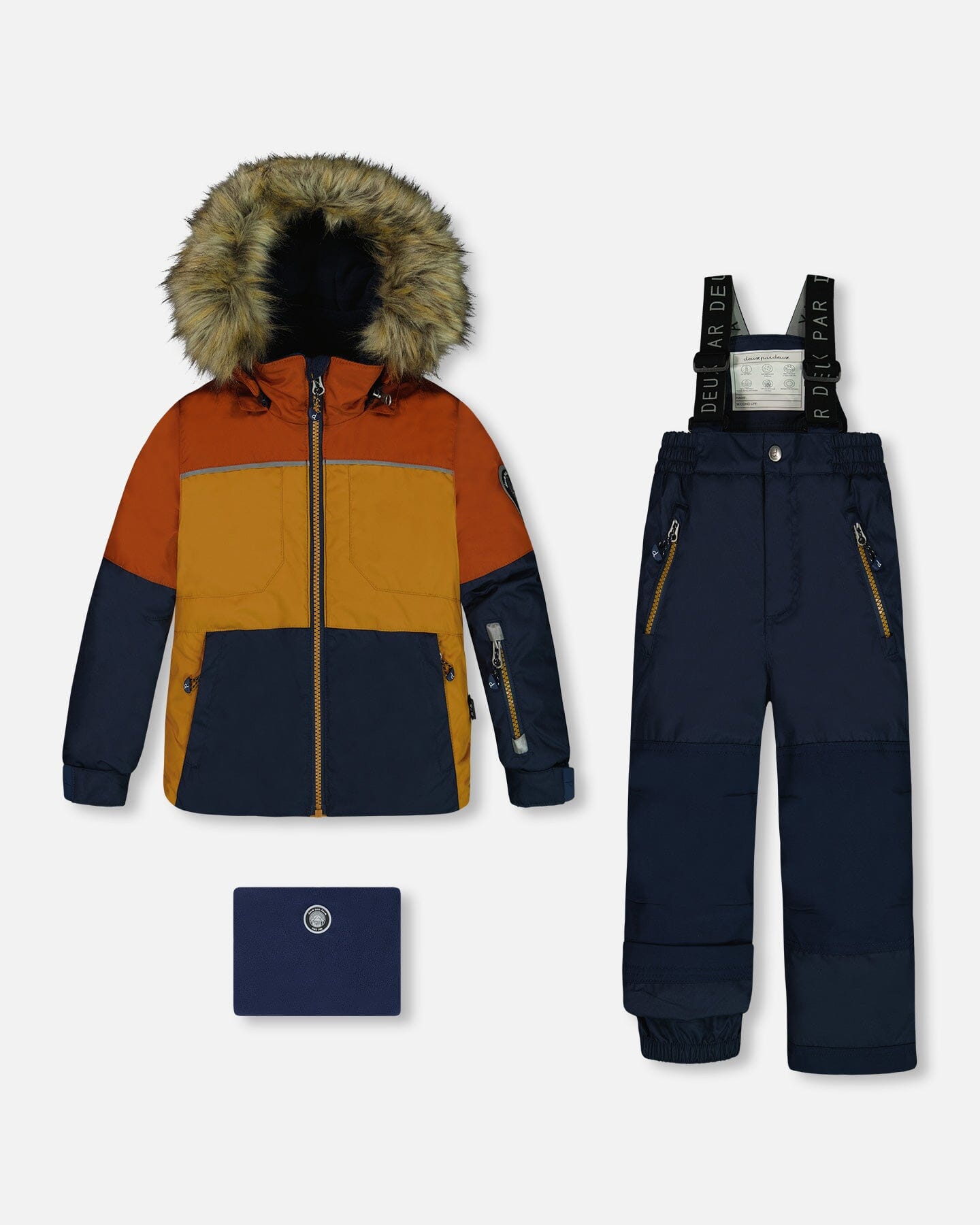 Two Piece Snowsuit Colorblock Burnt Orange, Brown And Navy by Deux par Deux