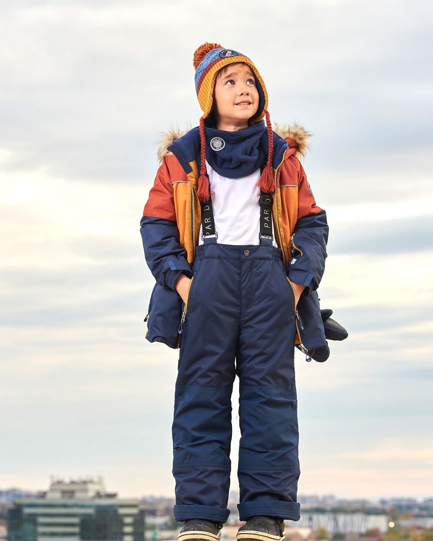 Two Piece Snowsuit Colorblock Burnt Orange, Brown And Navy by Deux par Deux