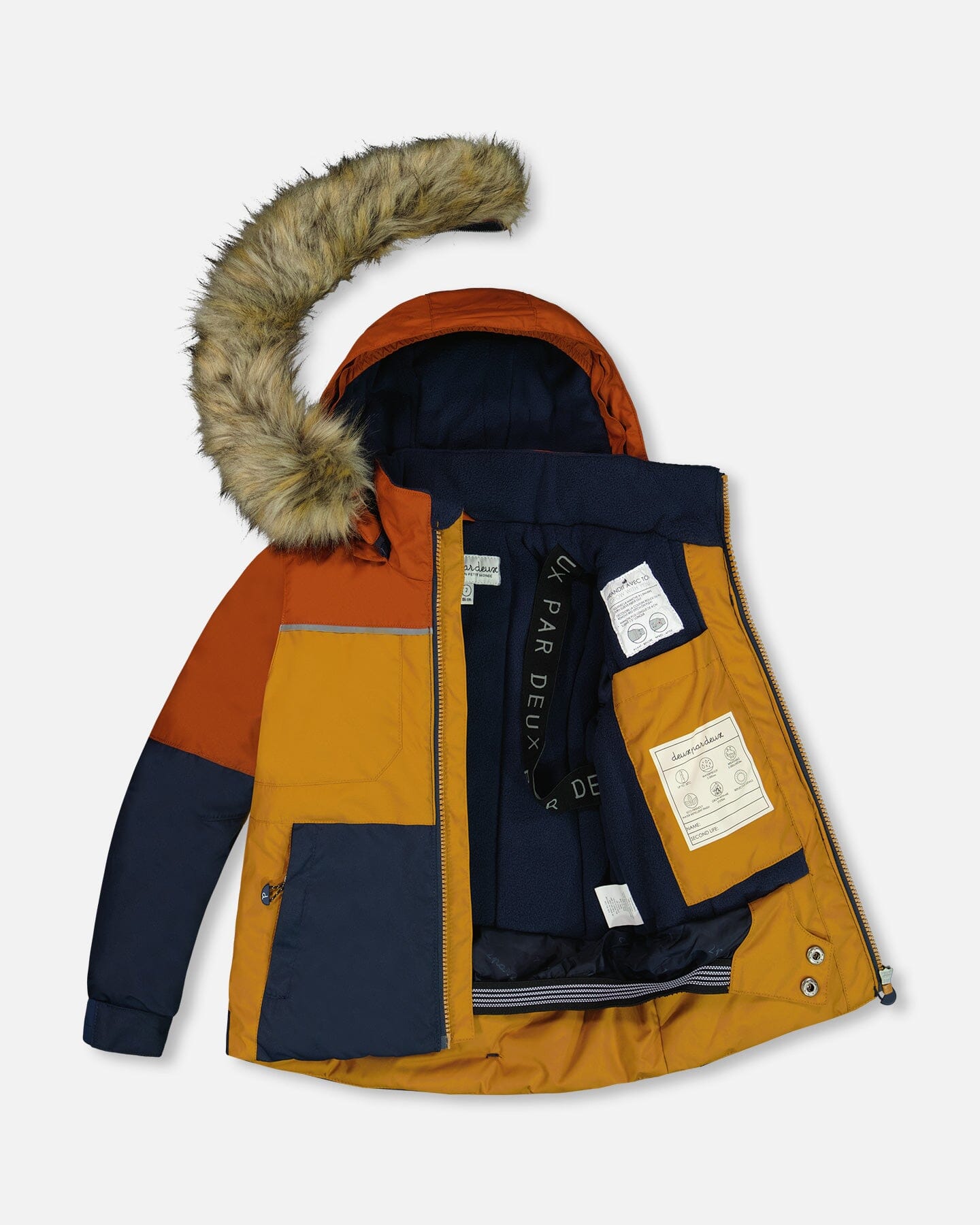 Two Piece Snowsuit Colorblock Burnt Orange, Brown And Navy by Deux par Deux