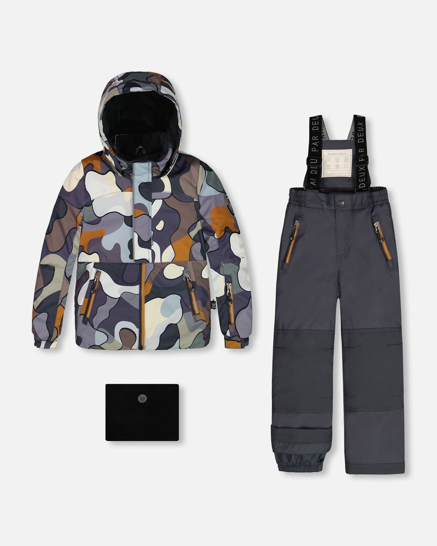 Two Piece Snowsuit Solid Pant And Print Jacket Dark Gray Camo by Deux par Deux