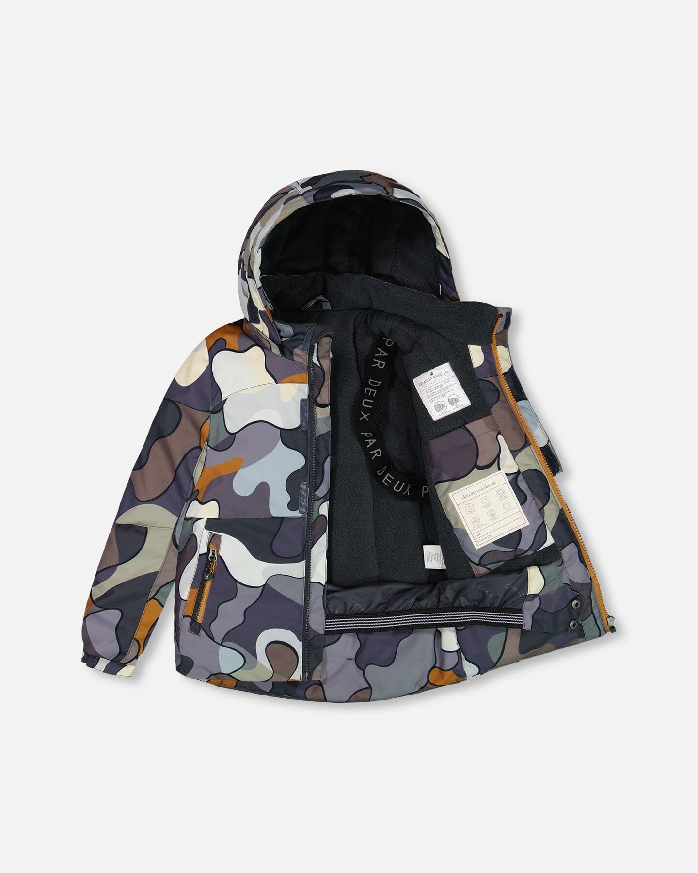 Two Piece Snowsuit Solid Pant And Print Jacket Dark Gray Camo by Deux par Deux