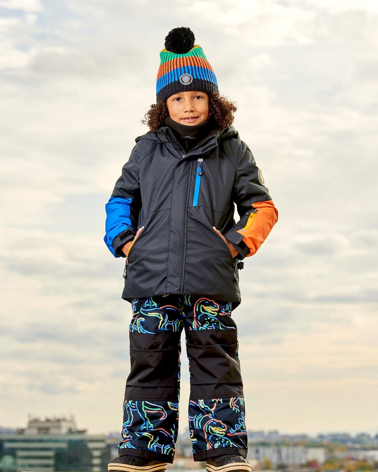 Two Piece Snowsuit Black Printed Dinos by Deux par Deux