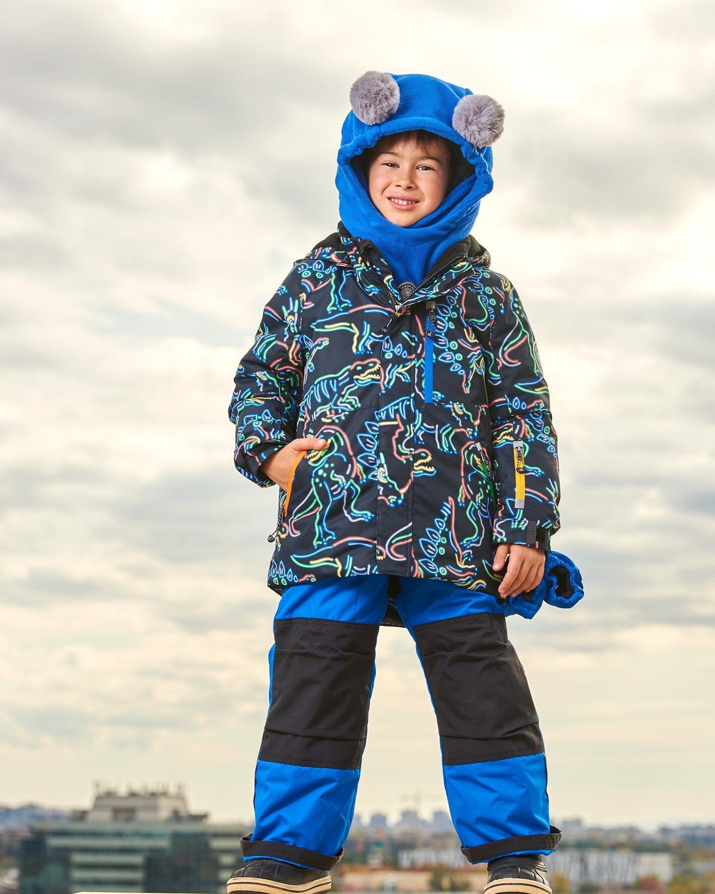 Two Piece Snowsuit Royal Blue Printed Dinos by Deux par Deux