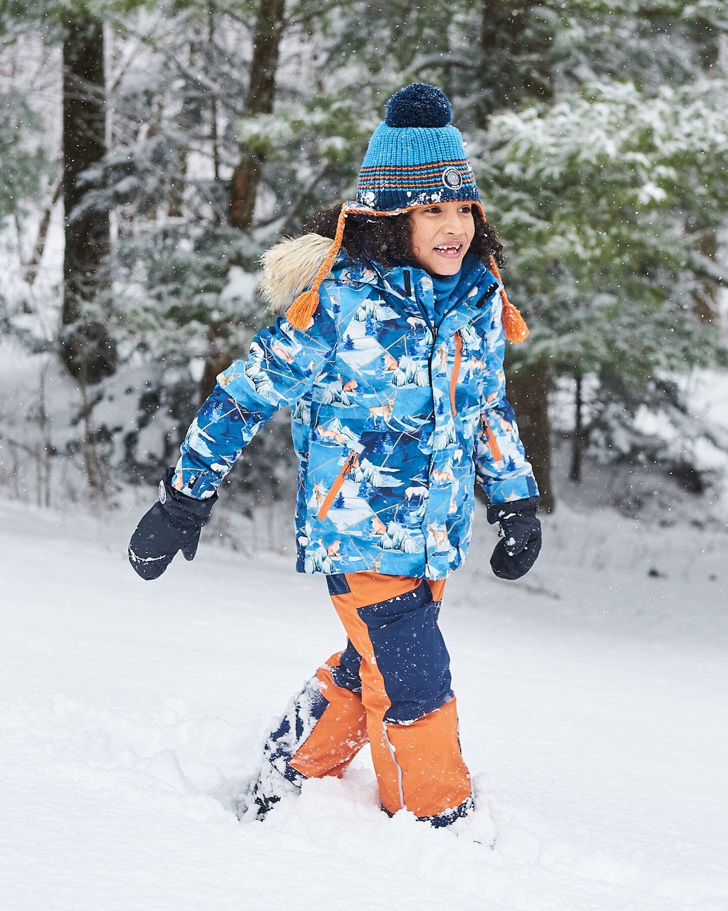 Two Piece Snowsuit Burnt Orange With Printed Animals And Glaciers by Deux par Deux