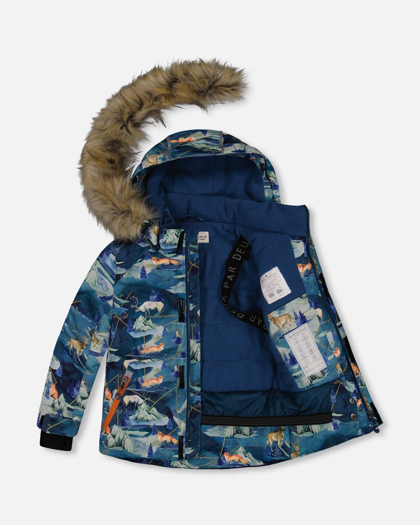 Two Piece Snowsuit Burnt Orange With Printed Animals And Glaciers by Deux par Deux