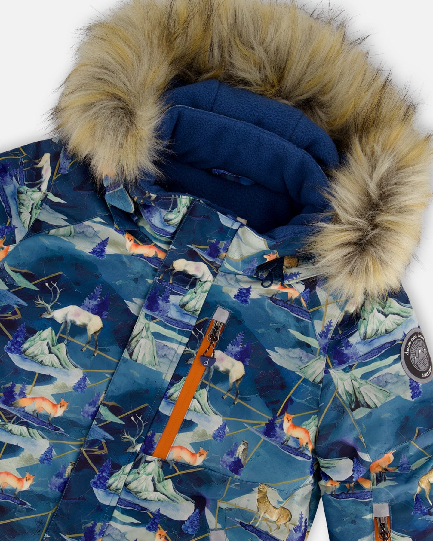 Two Piece Snowsuit Burnt Orange With Printed Animals And Glaciers by Deux par Deux