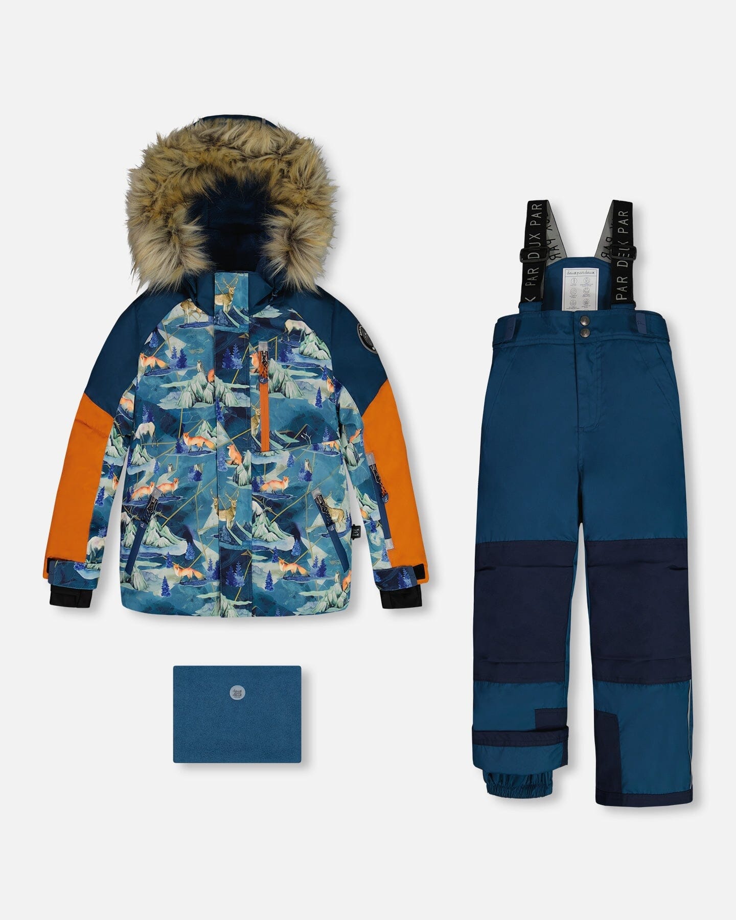 Two Piece Snowsuit Majolica Blue Printed Animals And Glaciers by Deux par Deux