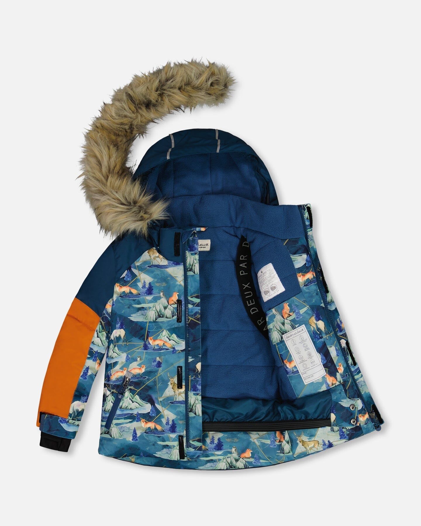 Two Piece Snowsuit Majolica Blue Printed Animals And Glaciers by Deux par Deux