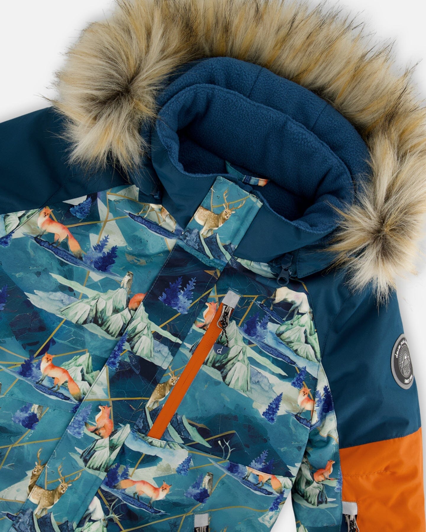 Two Piece Snowsuit Majolica Blue Printed Animals And Glaciers by Deux par Deux