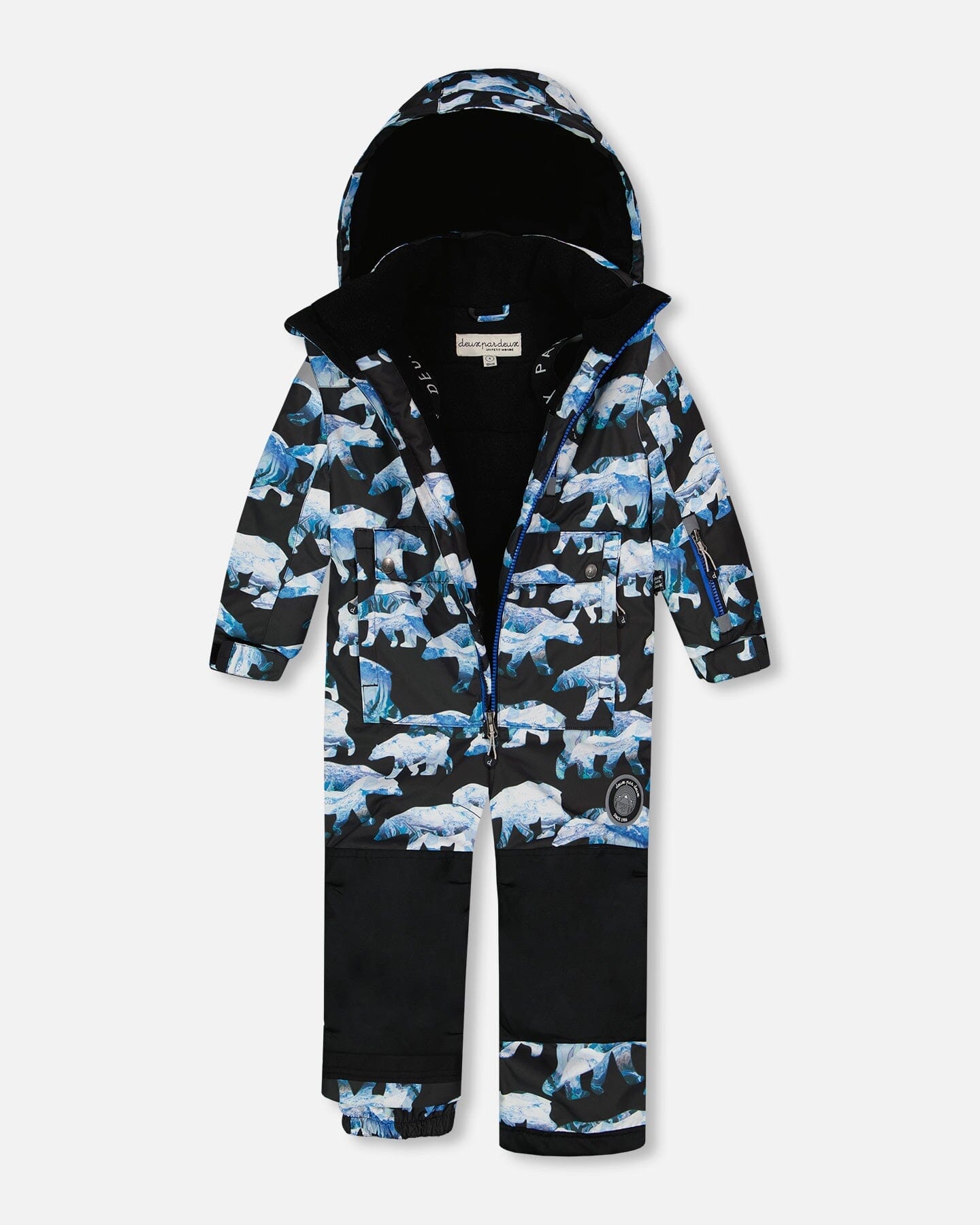 One Piece Snowsuit Black Printed Polar Bears by Deux par Deux