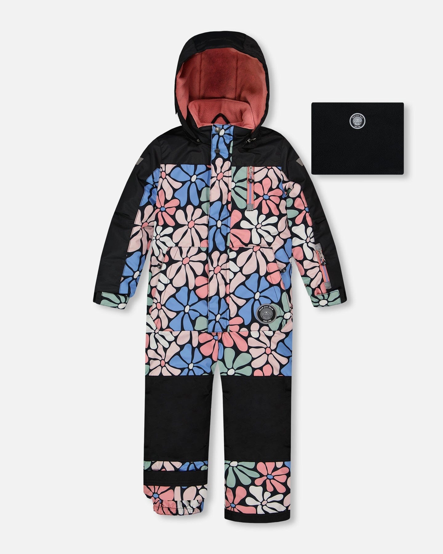 One Piece Snowsuit Printed Retro Flowers Blue by Deux par Deux