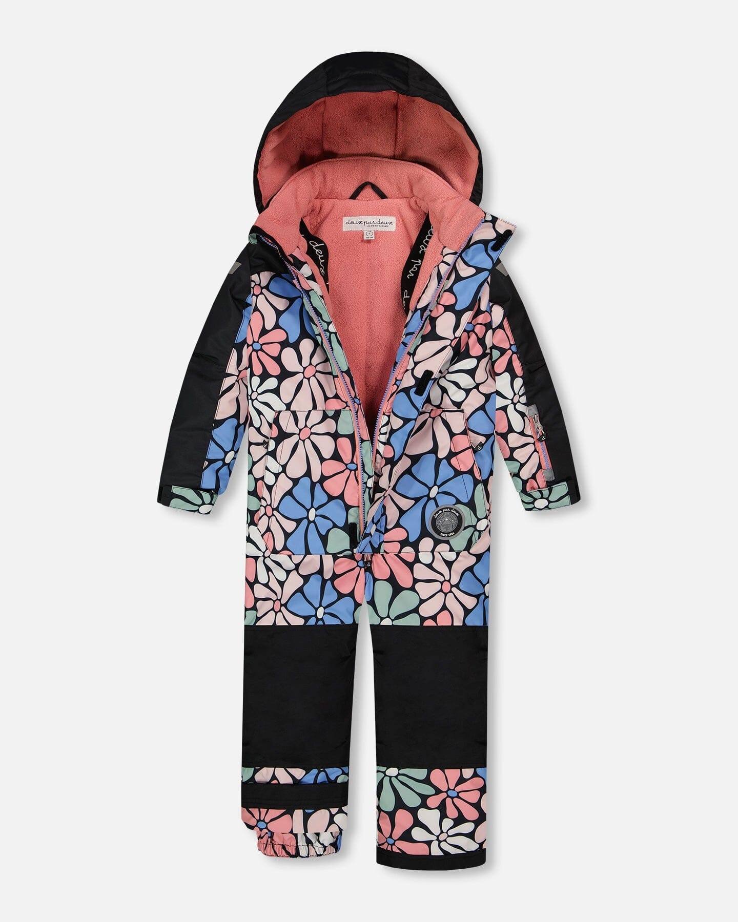 One Piece Snowsuit Printed Retro Flowers Blue by Deux par Deux