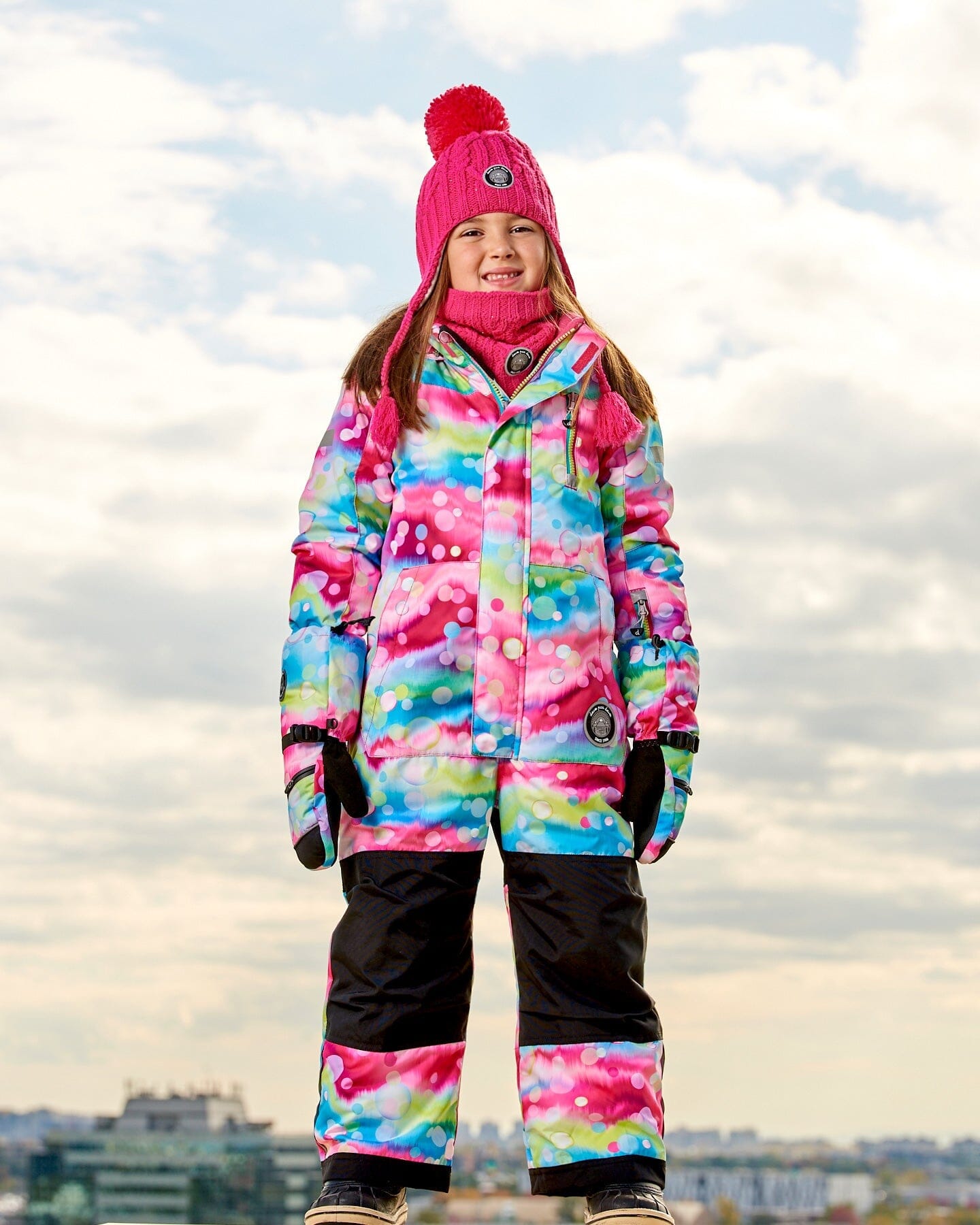 One Piece Snowsuit Printed Multicolor Bubbles by Deux par Deux