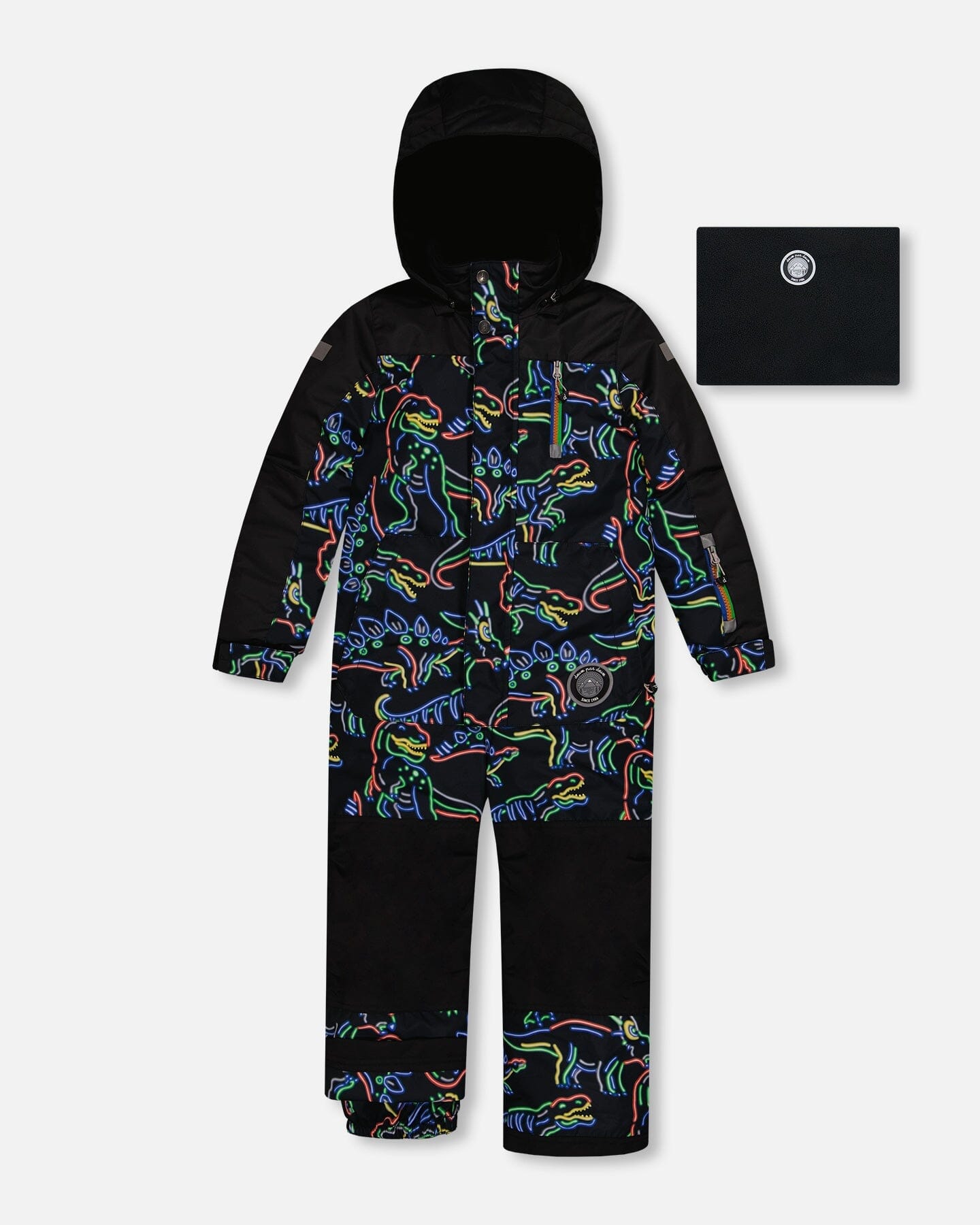 One Piece Snowsuit Black Printed Dinos by Deux par Deux