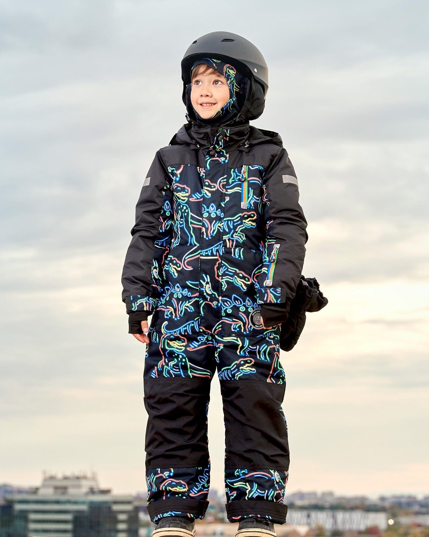 One Piece Snowsuit Black Printed Dinos by Deux par Deux