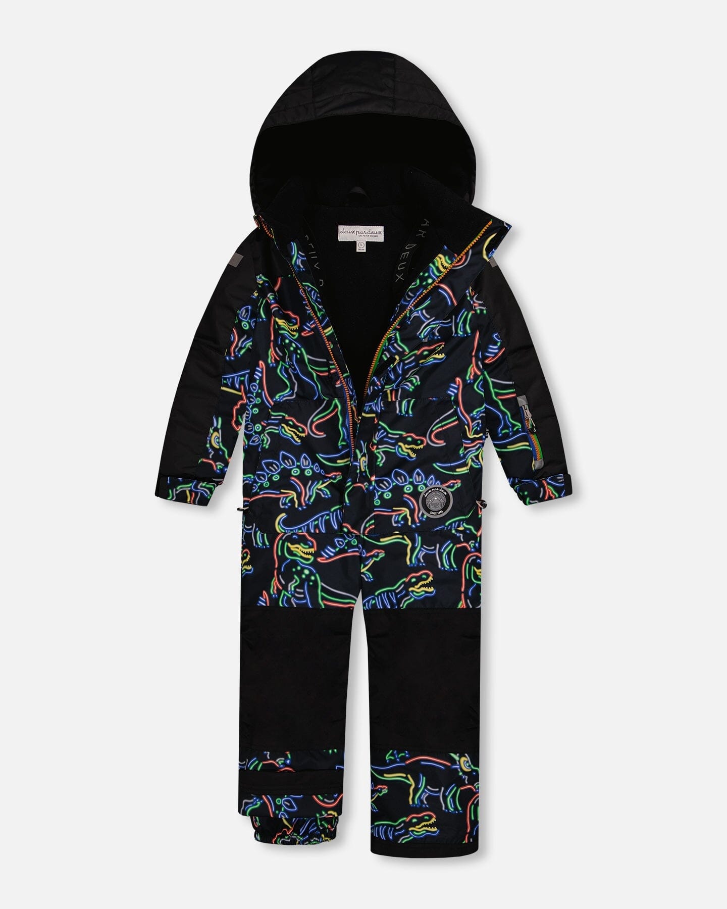 One Piece Snowsuit Black Printed Dinos by Deux par Deux