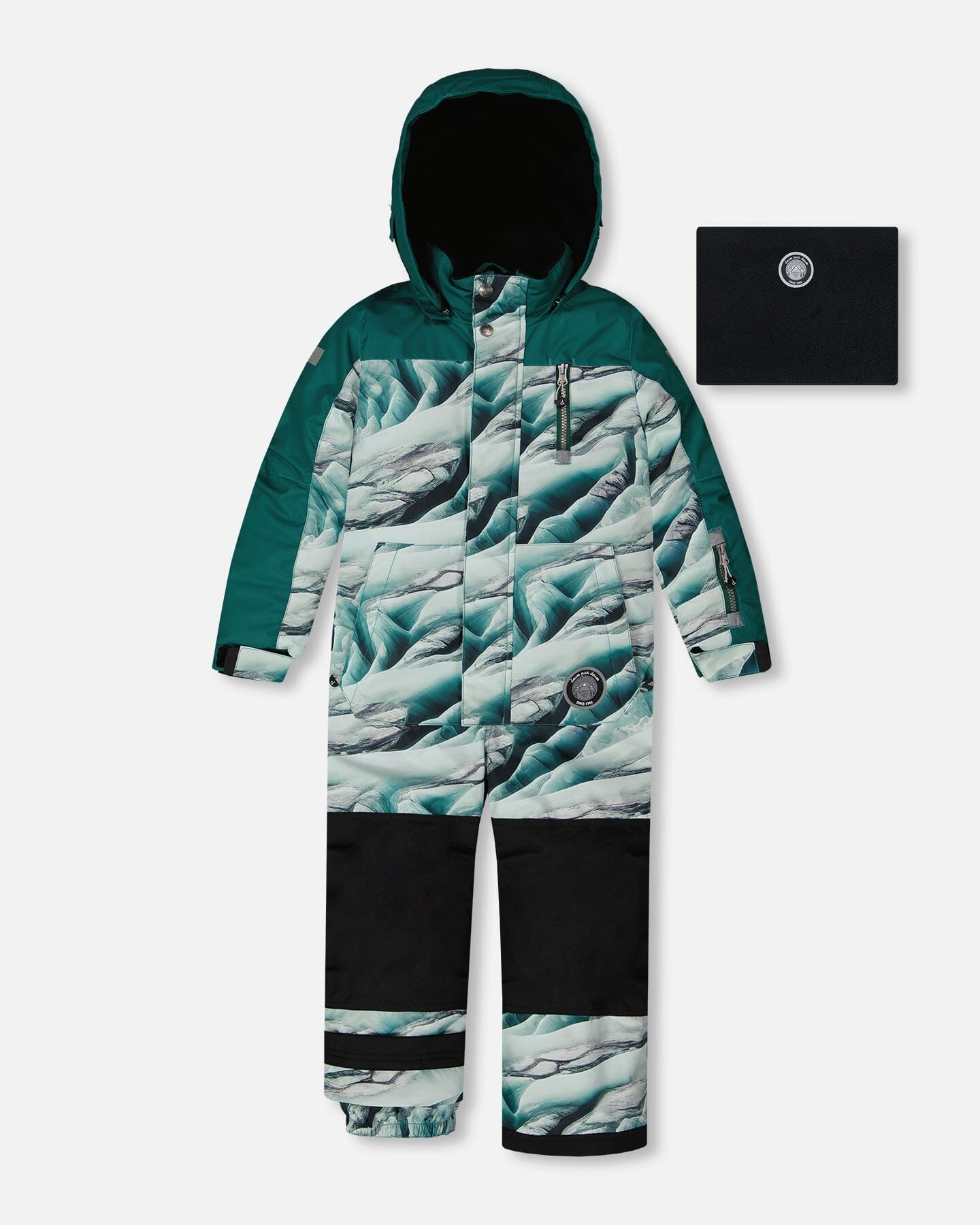 One Piece Snowsuit Forest Green Printed Glaciers by Deux par Deux