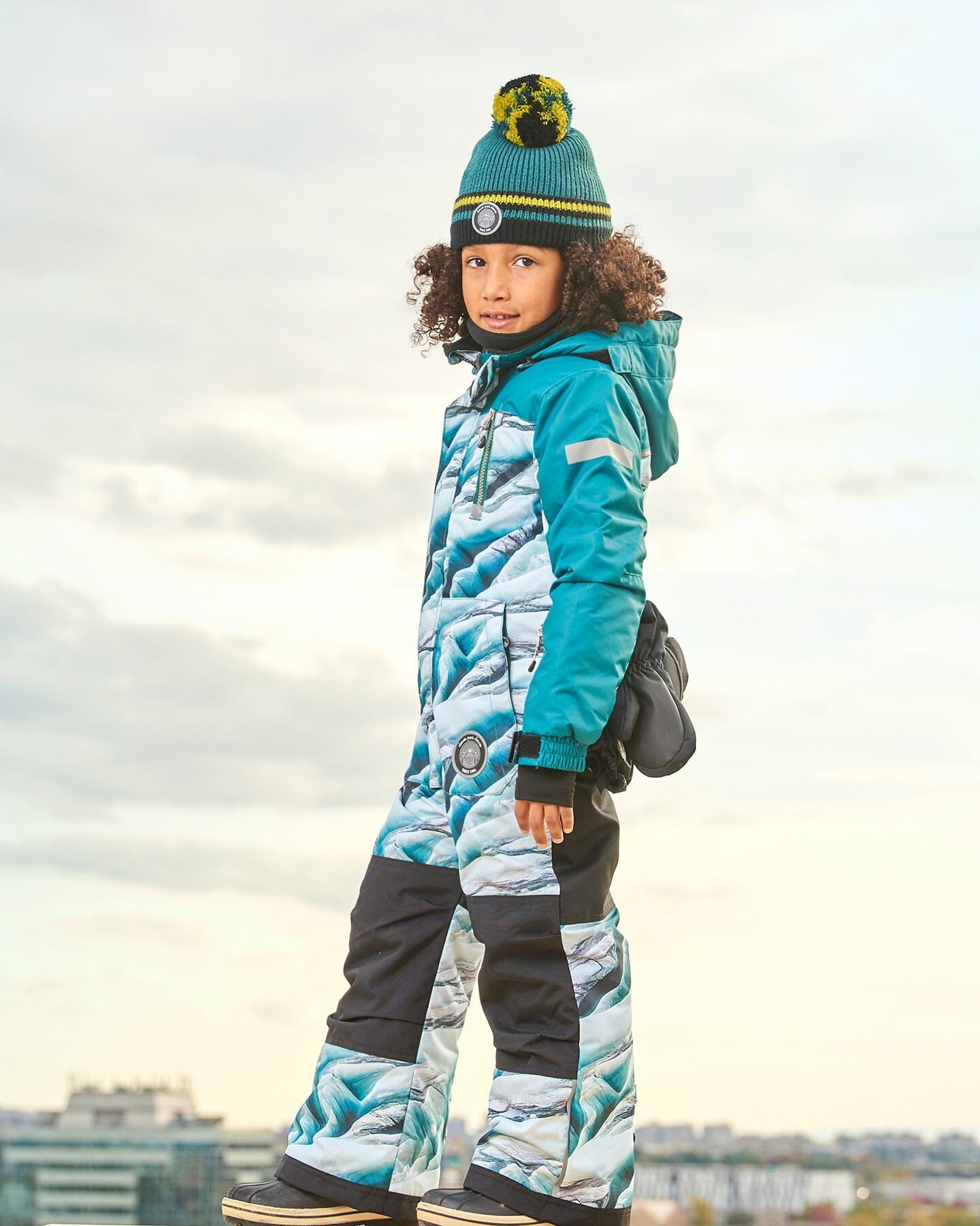 One Piece Snowsuit Forest Green Printed Glaciers by Deux par Deux