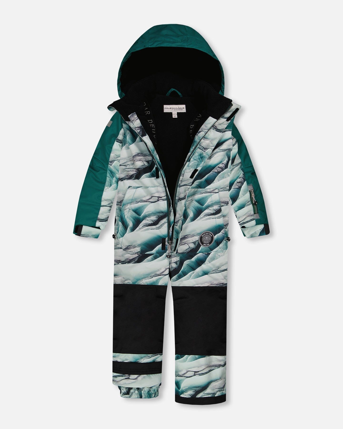 One Piece Snowsuit Forest Green Printed Glaciers by Deux par Deux