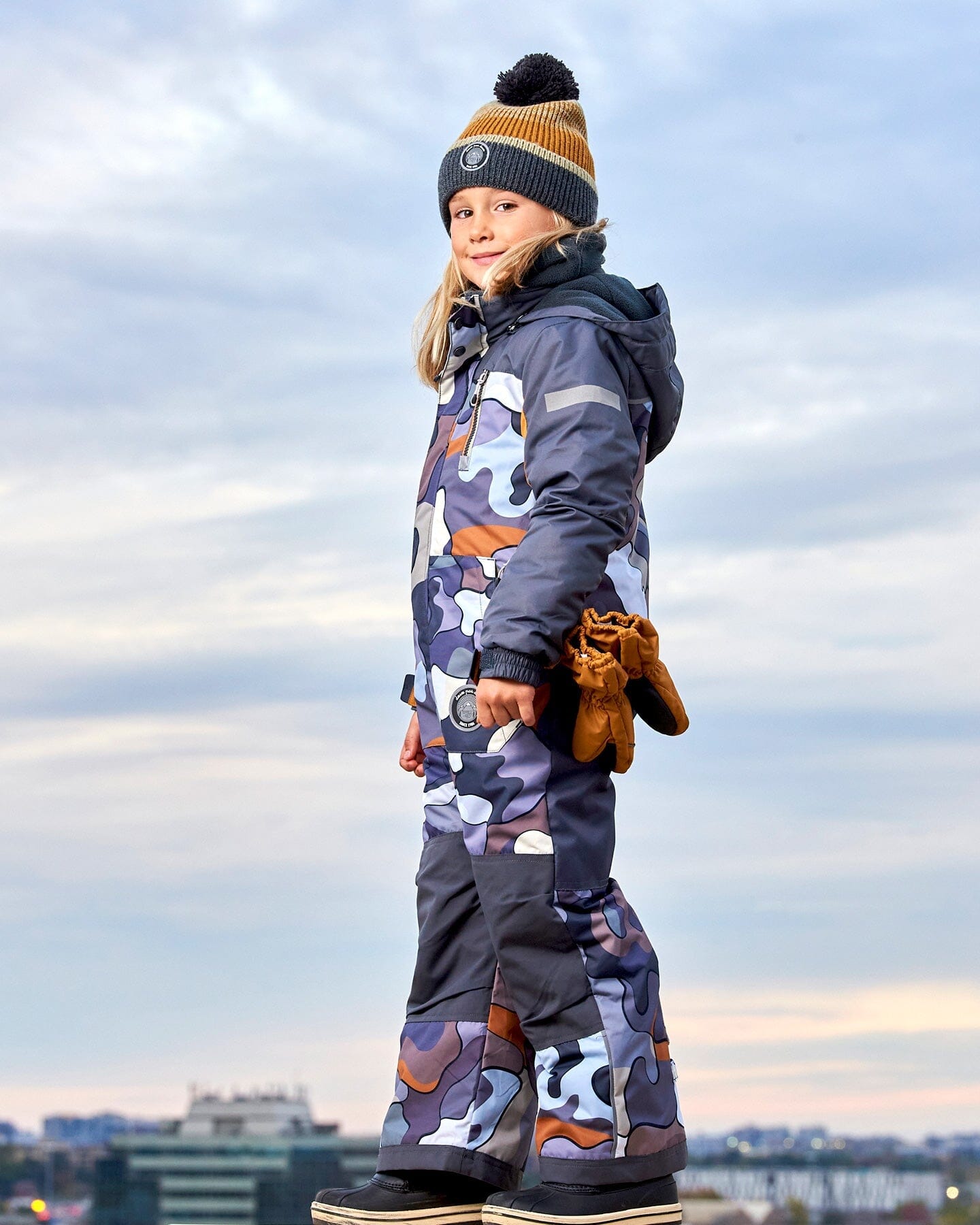 One Piece Snowsuit Dark Gray Printed Camo by Deux par Deux